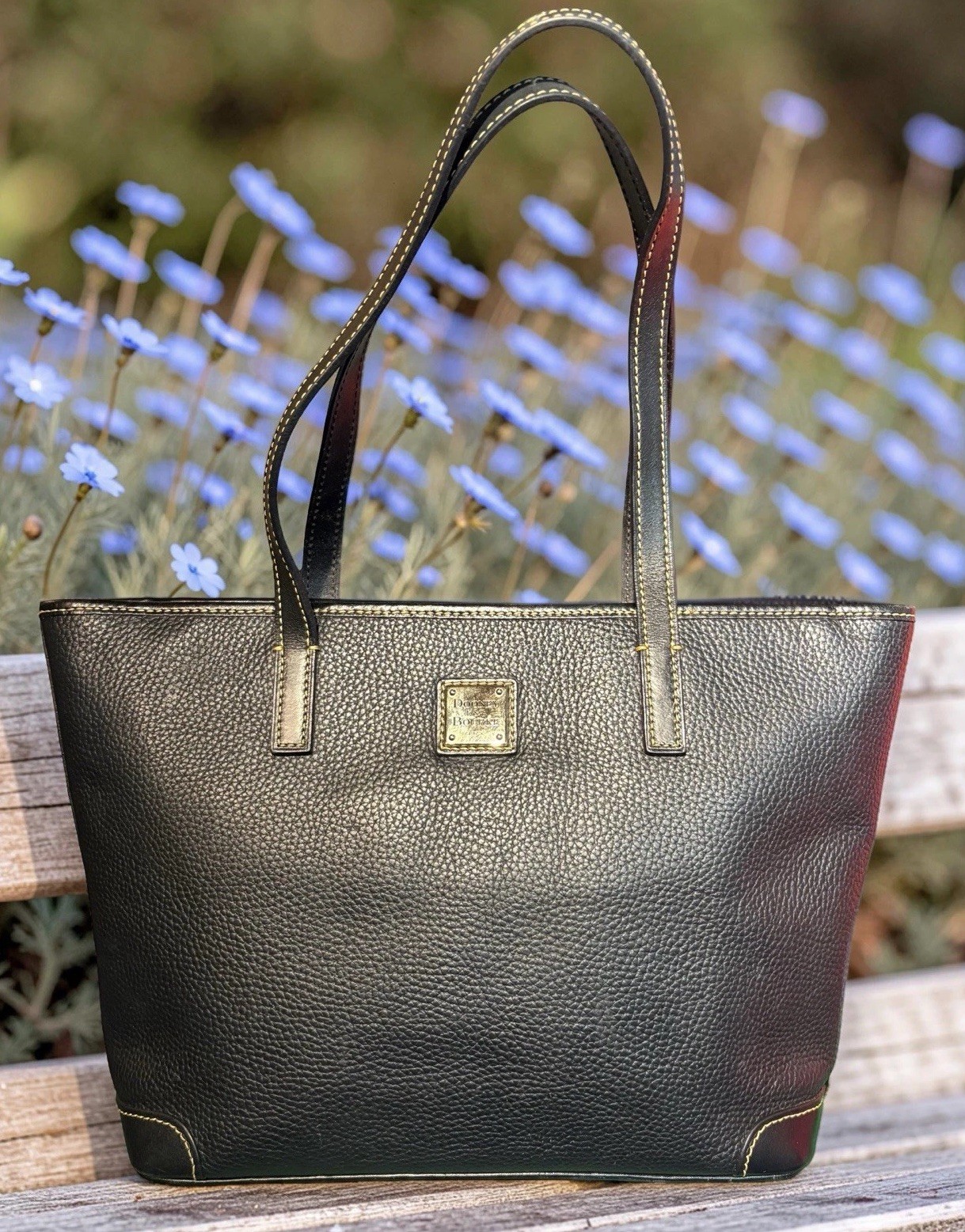 Dooney Bourke Black Pebble Leather Charleston Tote Shopper Shoulder Bag Purse