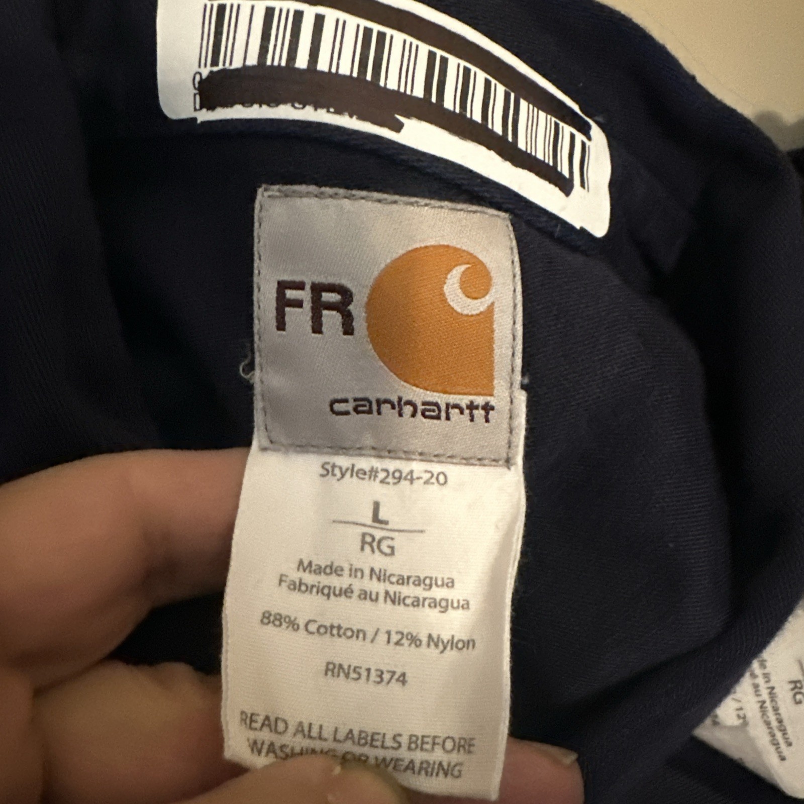 2 Carhartt FR Button Down Navy Blue Cotton Work Shirts Large RG CAT 2 NFPA 2112