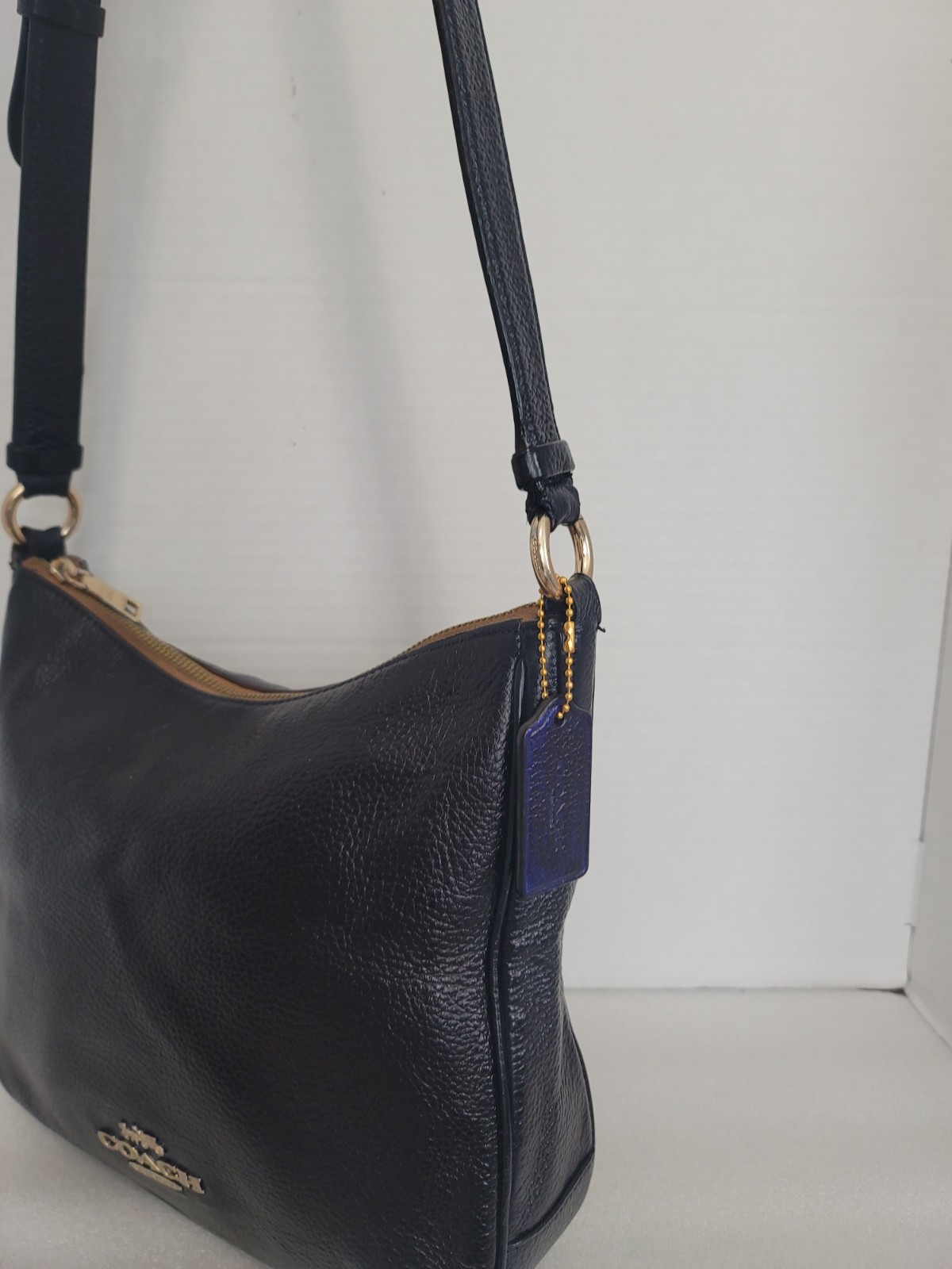 Coach Ellie File Bag Mid-Night Blue Pebbled Leather Crossbody Shoulder Handbag