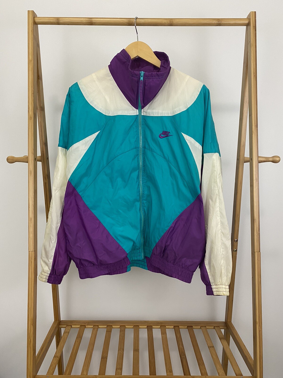 VTG Nike 80s Spelllout Swoosh Bold Colorfull Full Zip Track Windbreaker Jacket L