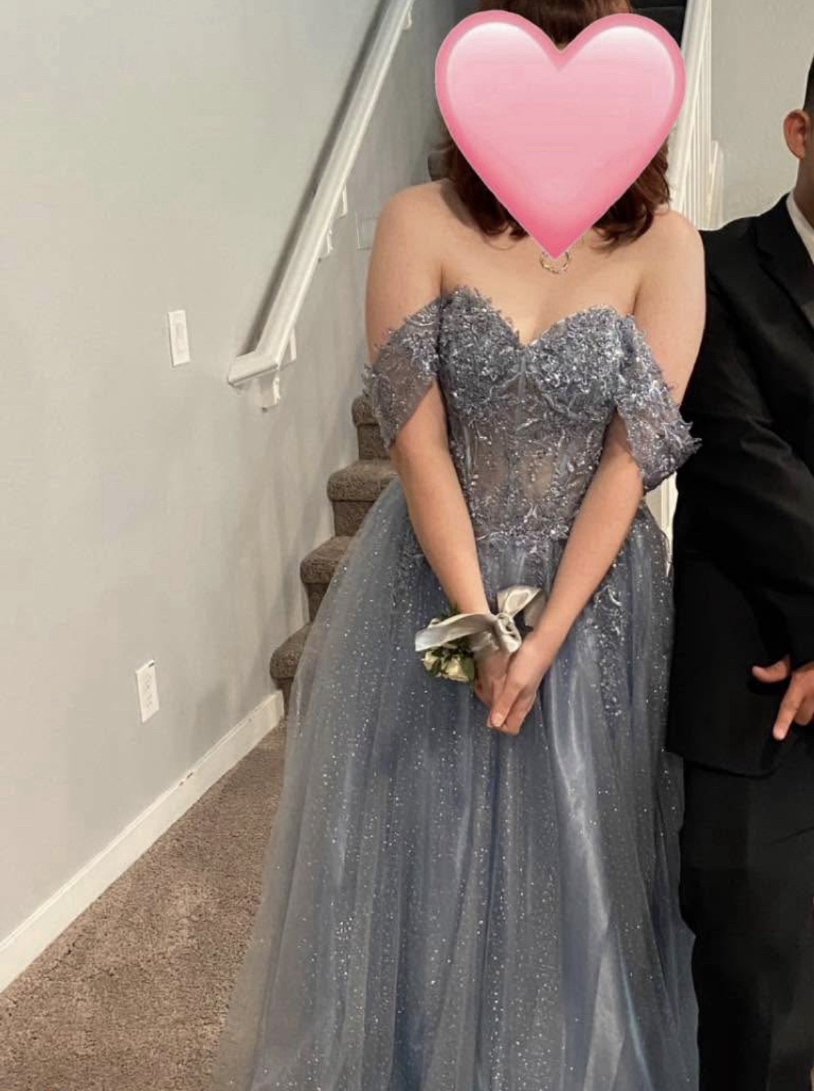 Ladivine by Cinderella Divine Women’s Blue Off Shoulder Formal Prom Dress