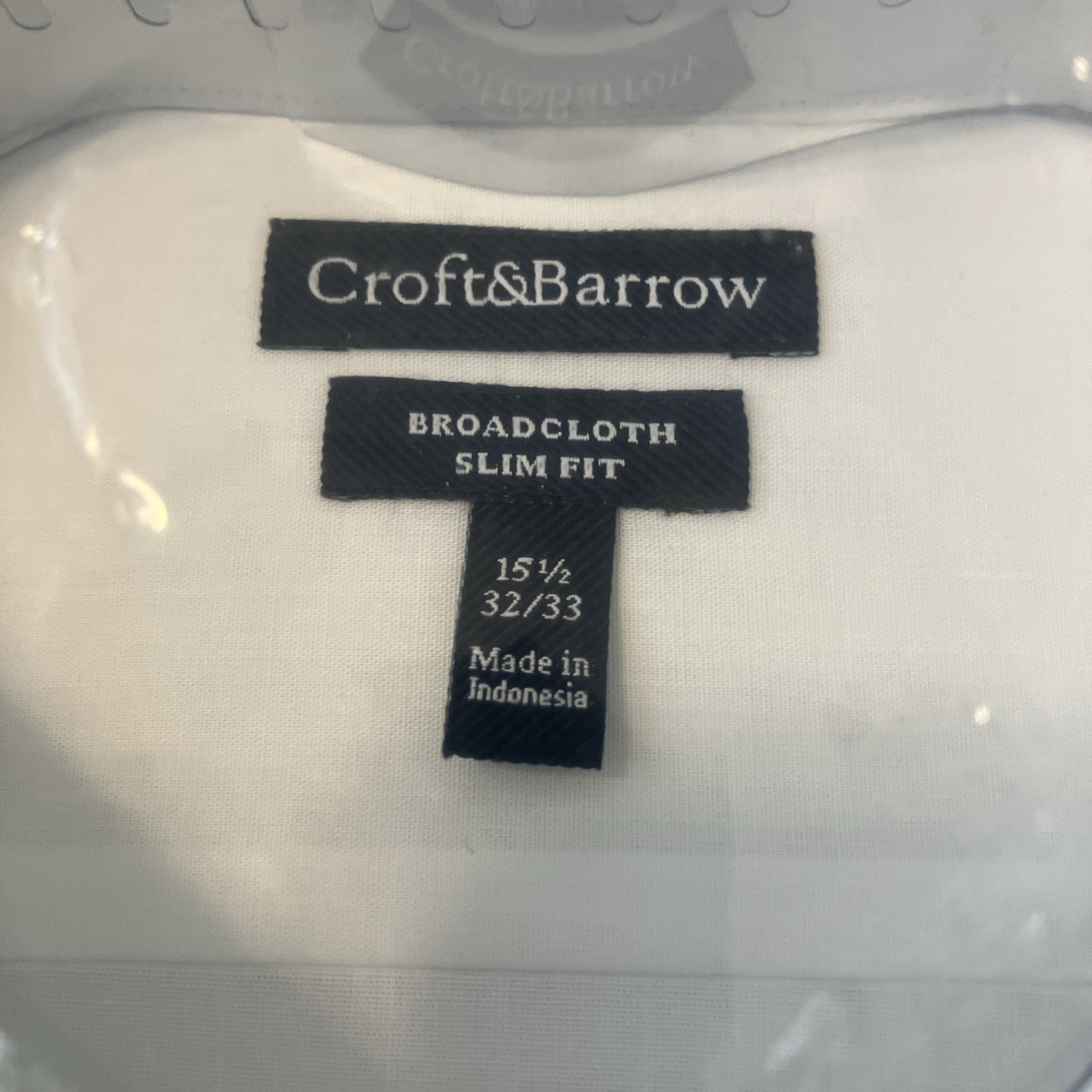 Croft Barrow Men’s Button Dress Shirt White Broadcloth Classic Fit 15-1/2 32/33