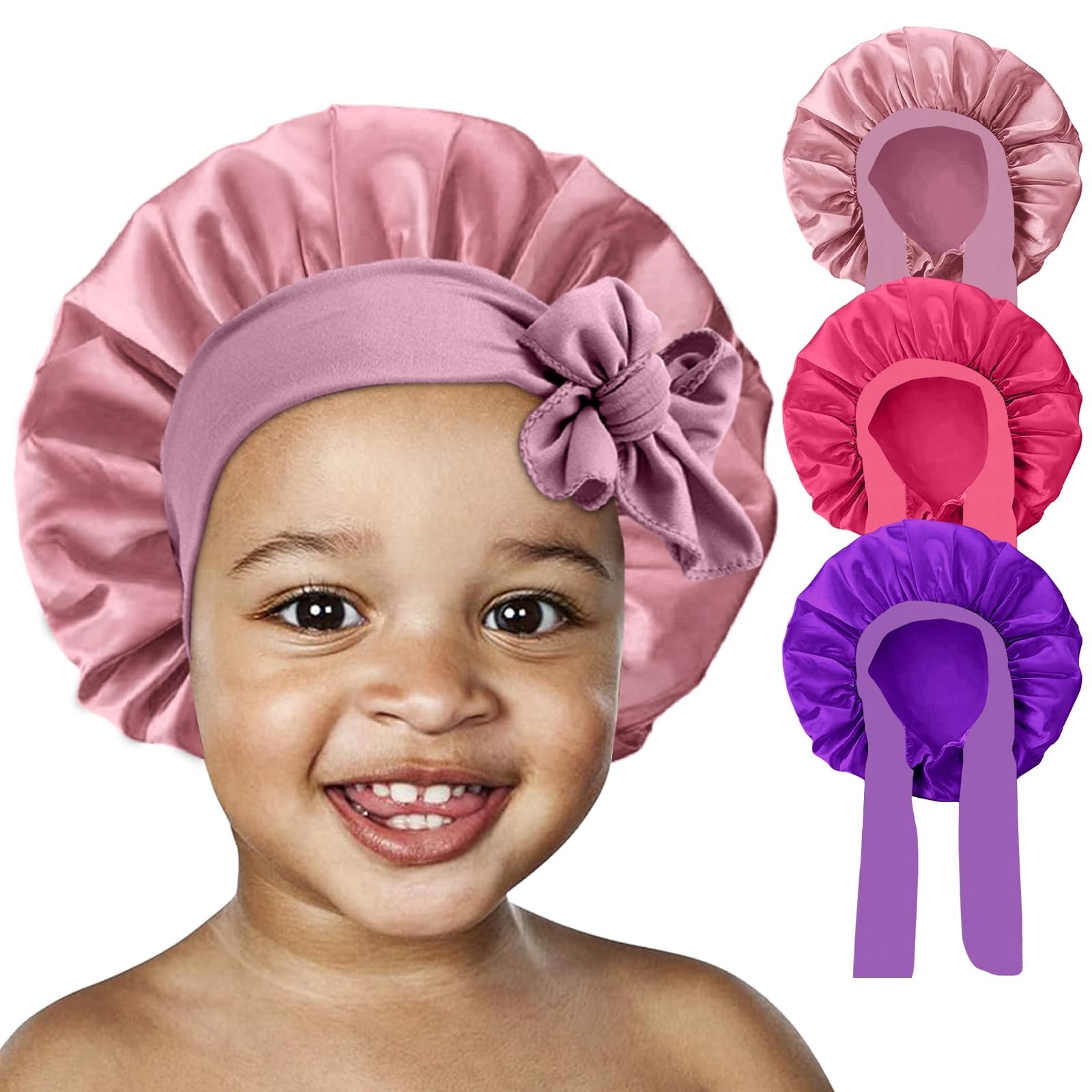 3 Pack Kids Silk Satin Bonnets Toddler Caps for Sleeping Curly Hair Boys Girls..