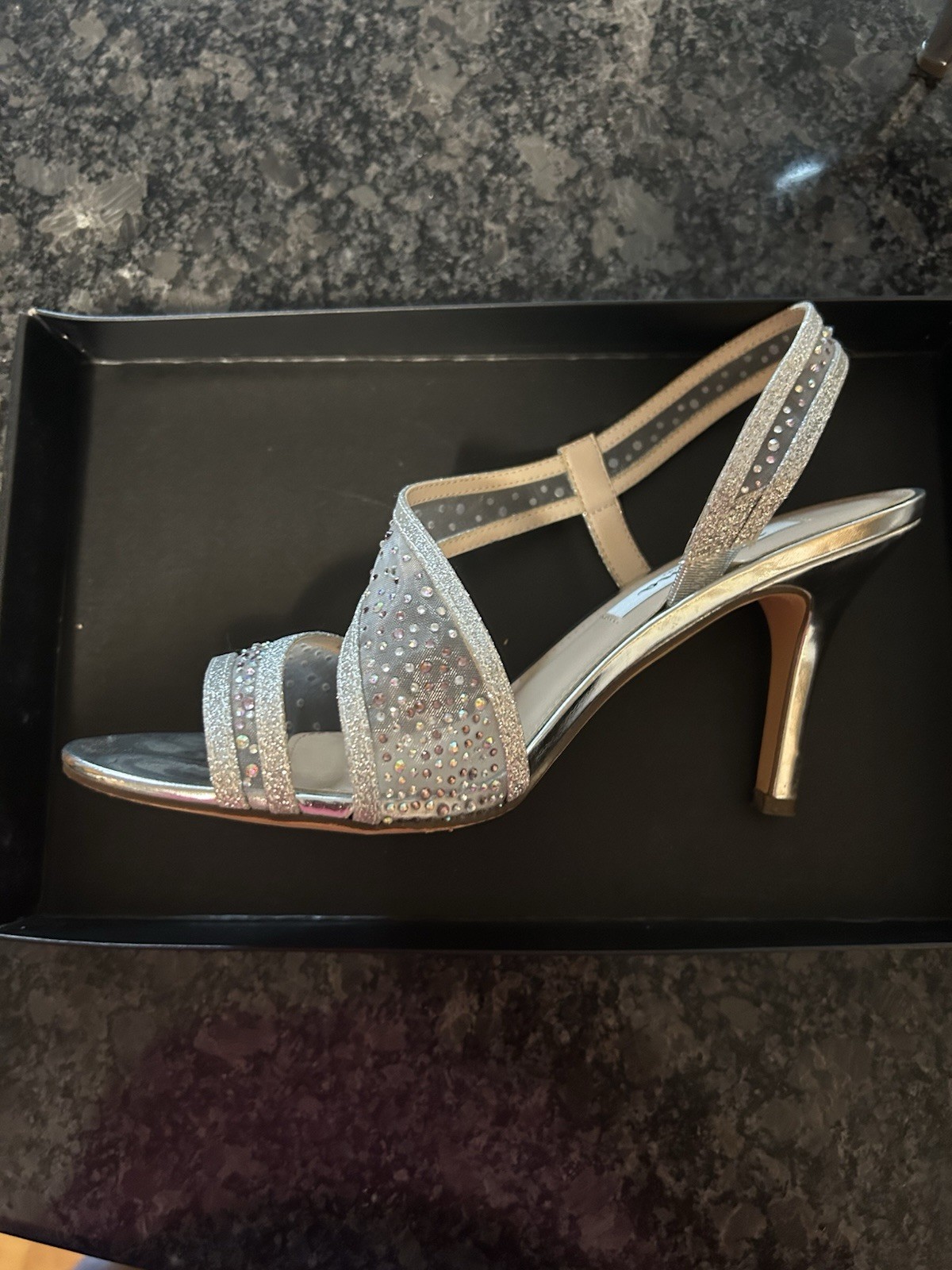 Nina Valeda YM Silver Iridescent Sparkle Slingback Open Toe Women’s 8M