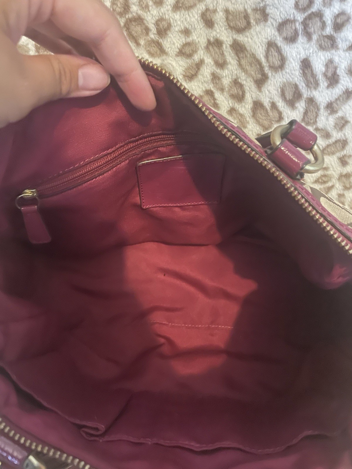 Coach F24884 Signature Stripe Python Snake Zip Satchel Khaki/Raspberry