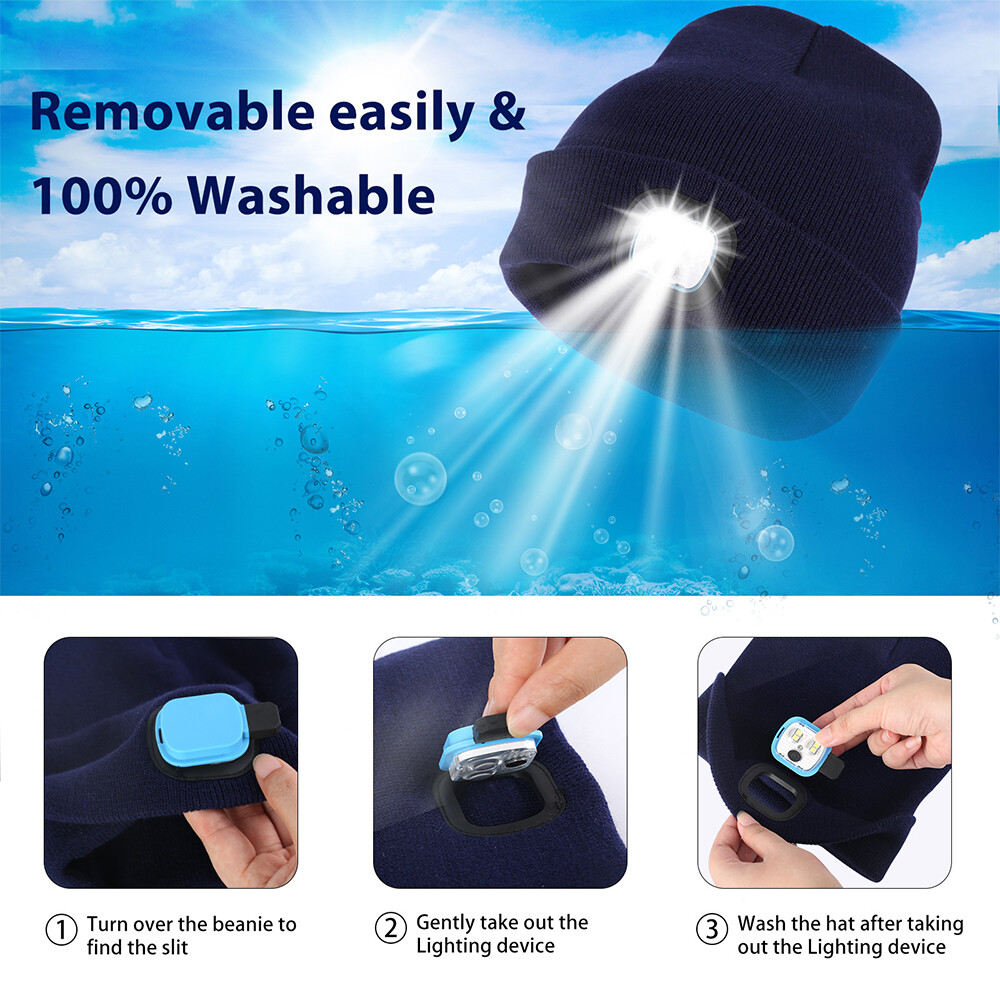 1-3x Unisex LED Beanie Hat with Light Headlamp Winter Warm Knitted Women Men Cap