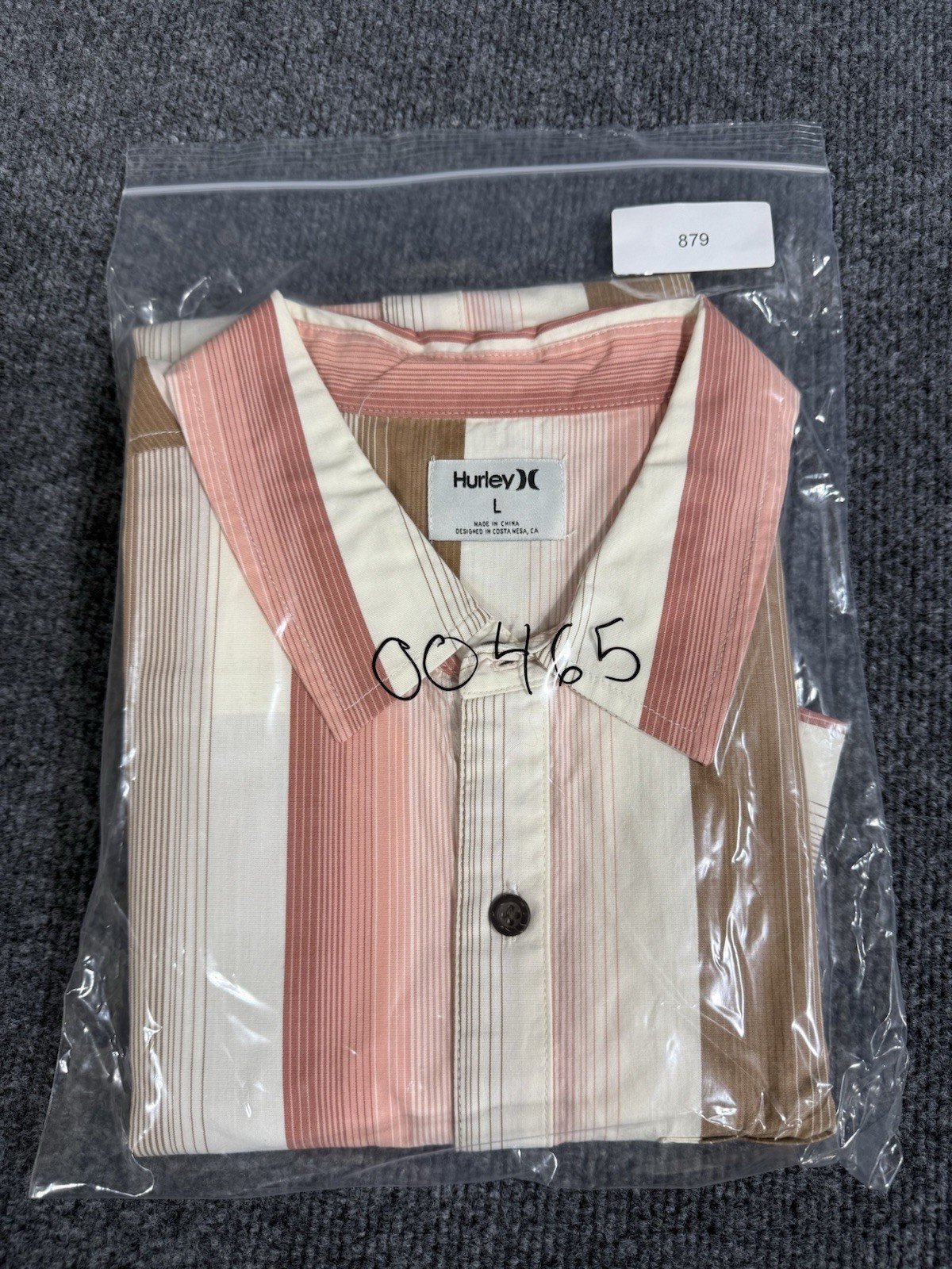 Hurley Striped Button Front Shirt Men’s Large Pink Tan Short Sleeve Casual