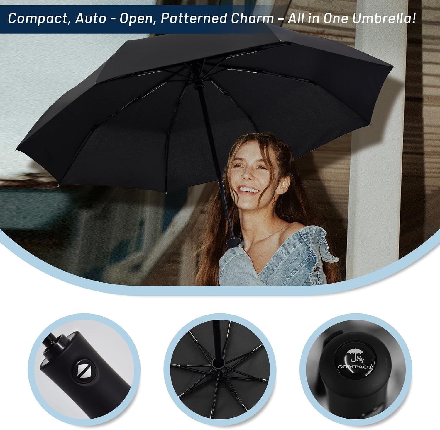 SY COMPACT Travel Umbrella – Windproof Automatic Compact Umbrella for Rain