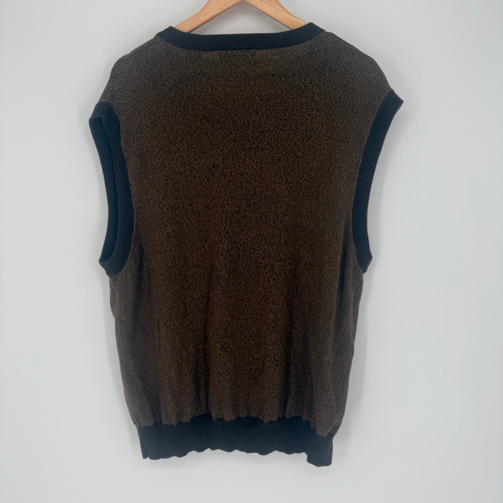 Nick(it) Vintage Mens XXL Brown Marled V-Neck Cotton Sweater Vest Pullover EUC