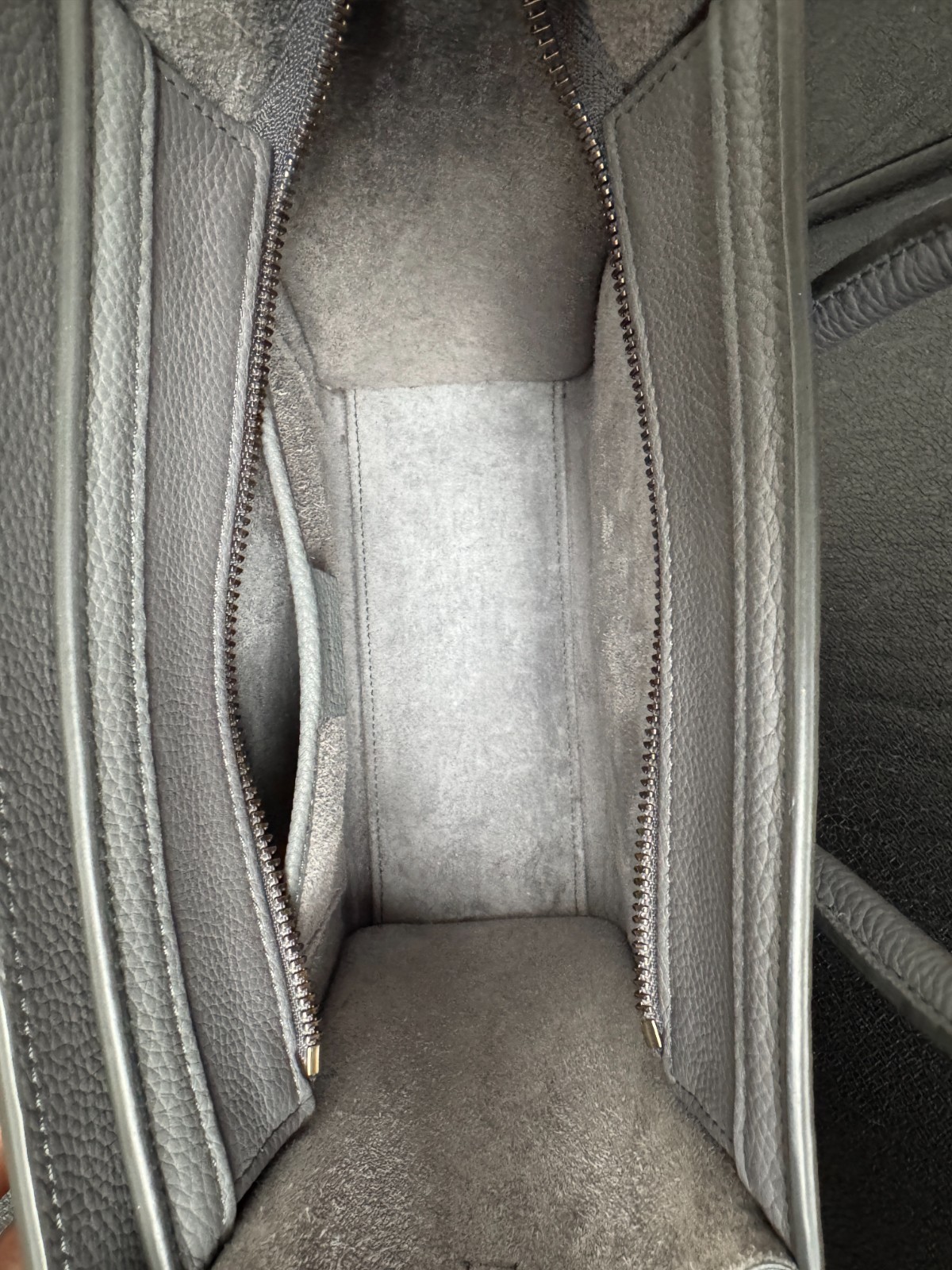 CELINE Luggage Nano Shopper Shoulder Bag Purse Handbag Calf Leather Grey Gold HW