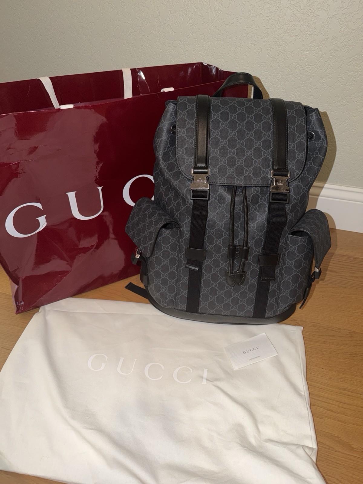 Gucci Ophidia Large Backpack Supreme Black Canvas Only, Excellent Condition