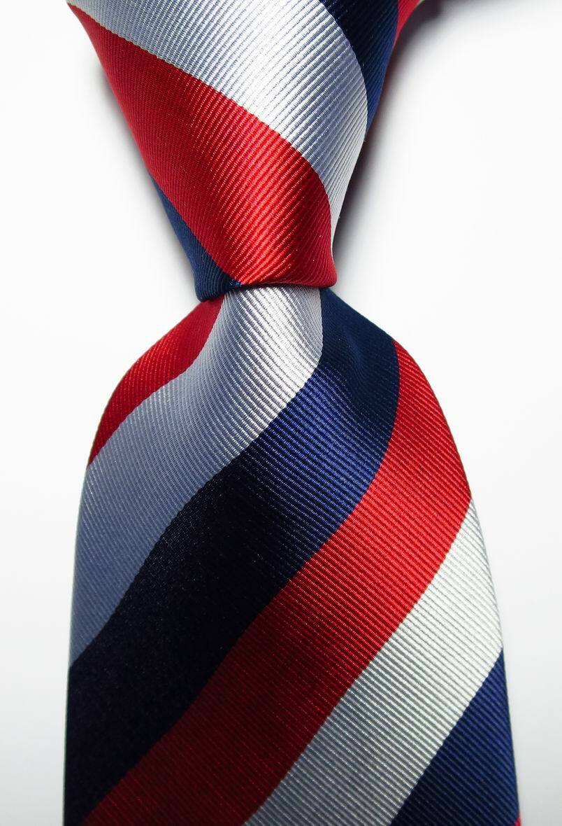 New Classic Striped Red White Blue JACQUARD WOVEN 100% Silk Men’s Tie Necktie
