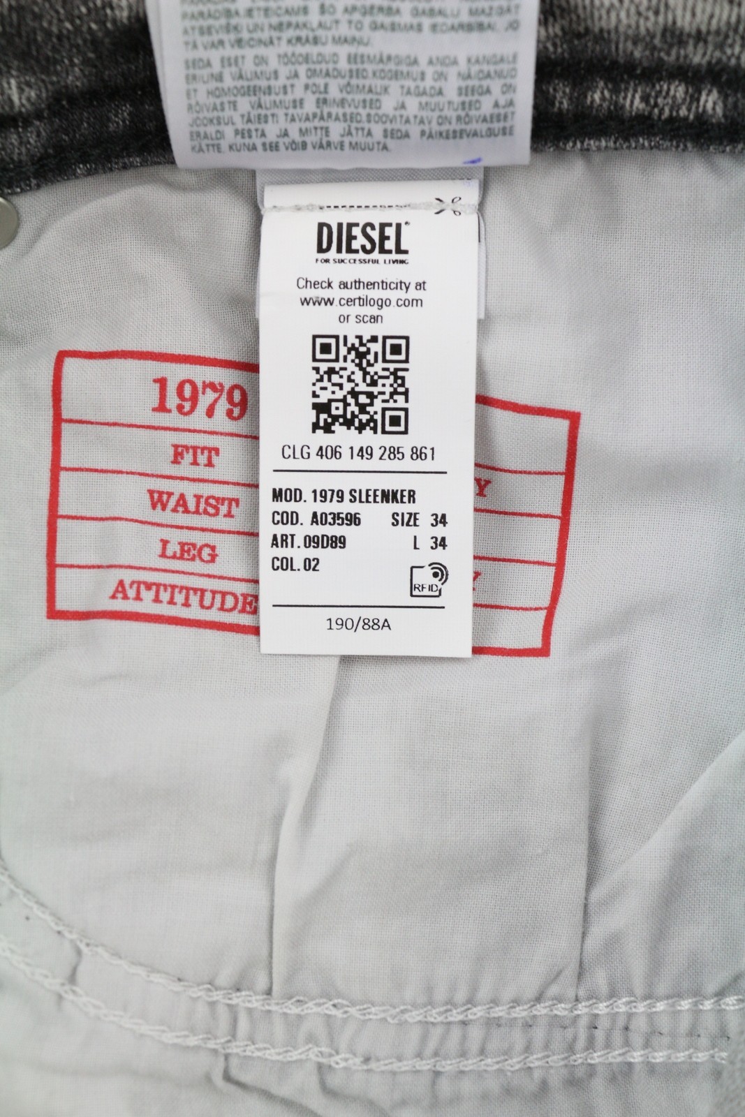DIESEL 1979 Sleenker 09D89 Men’s Jeans W34/L34 Skinny Low Waist Stretch RRP195