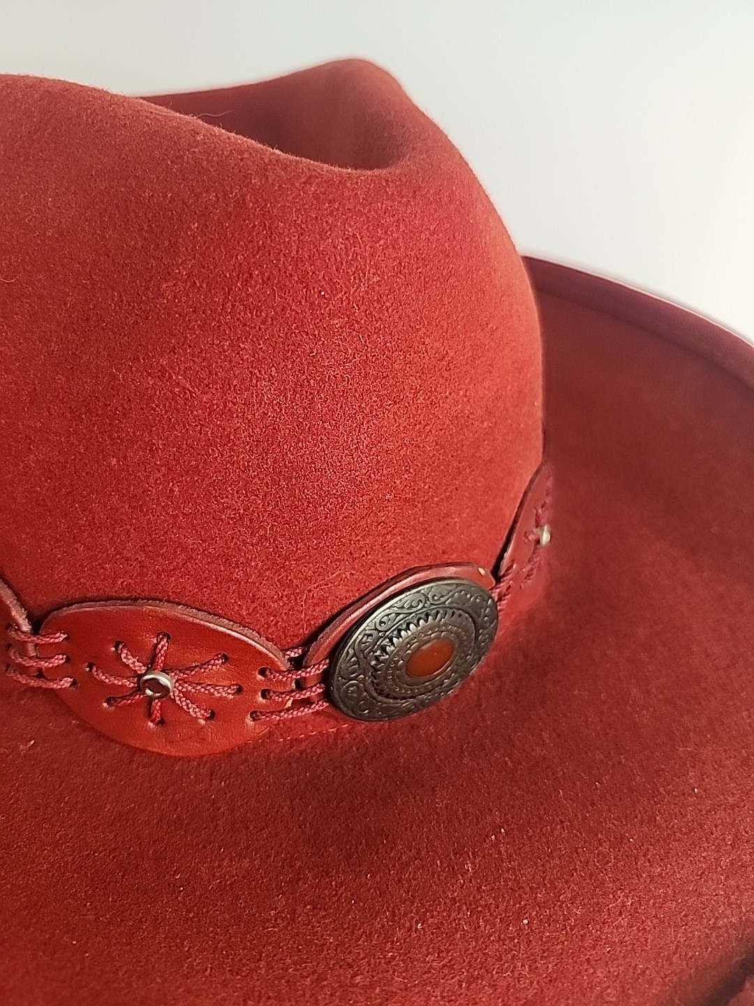 Bullhide Cowboy Hat by Monte Carlo Red Wool XL Black Leather Strap