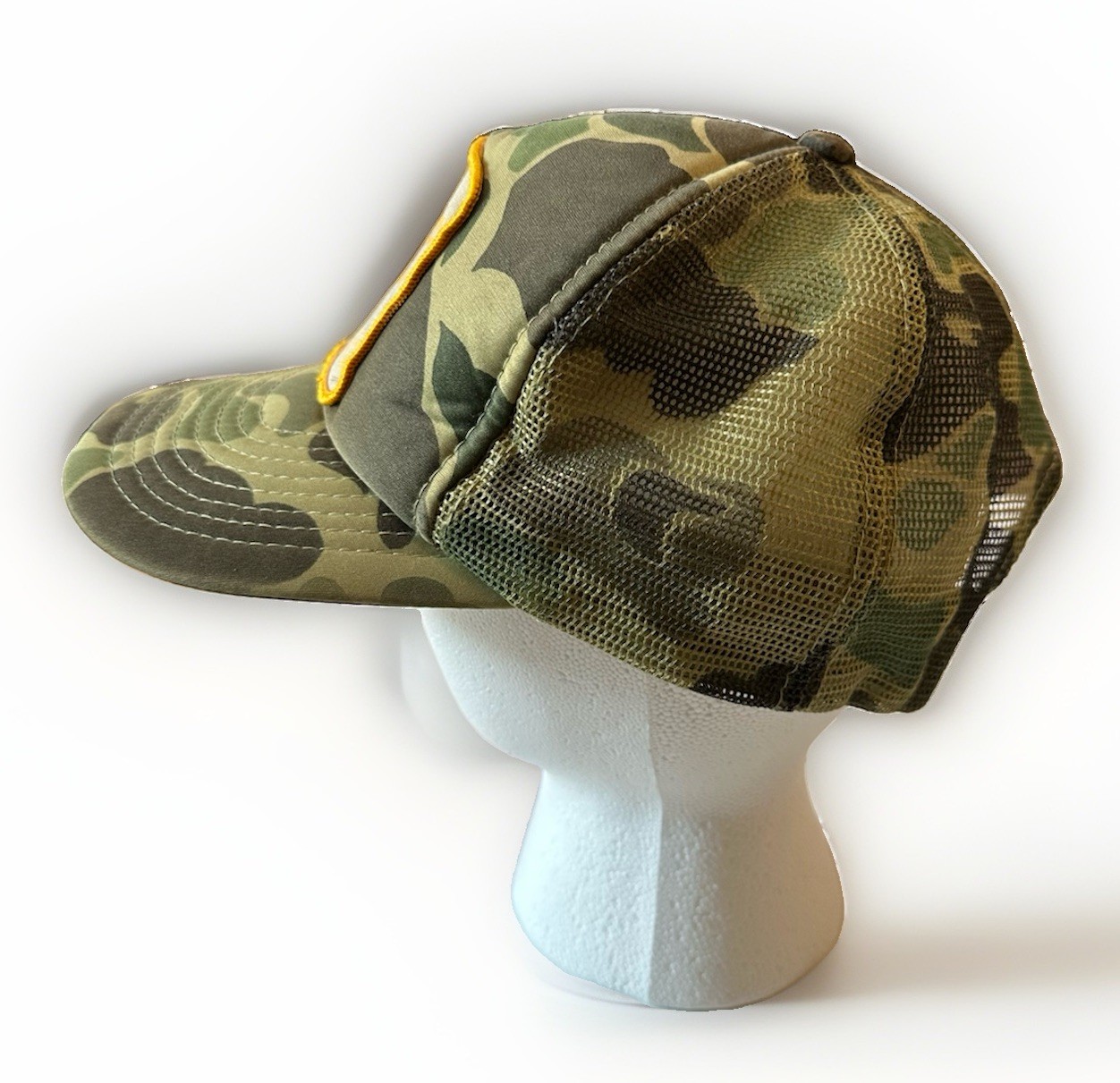 Vintage 70s 80s Duck Camo Trucker Hat Bowen Tobacco Sales Lake City SC Mesh Cap⁠