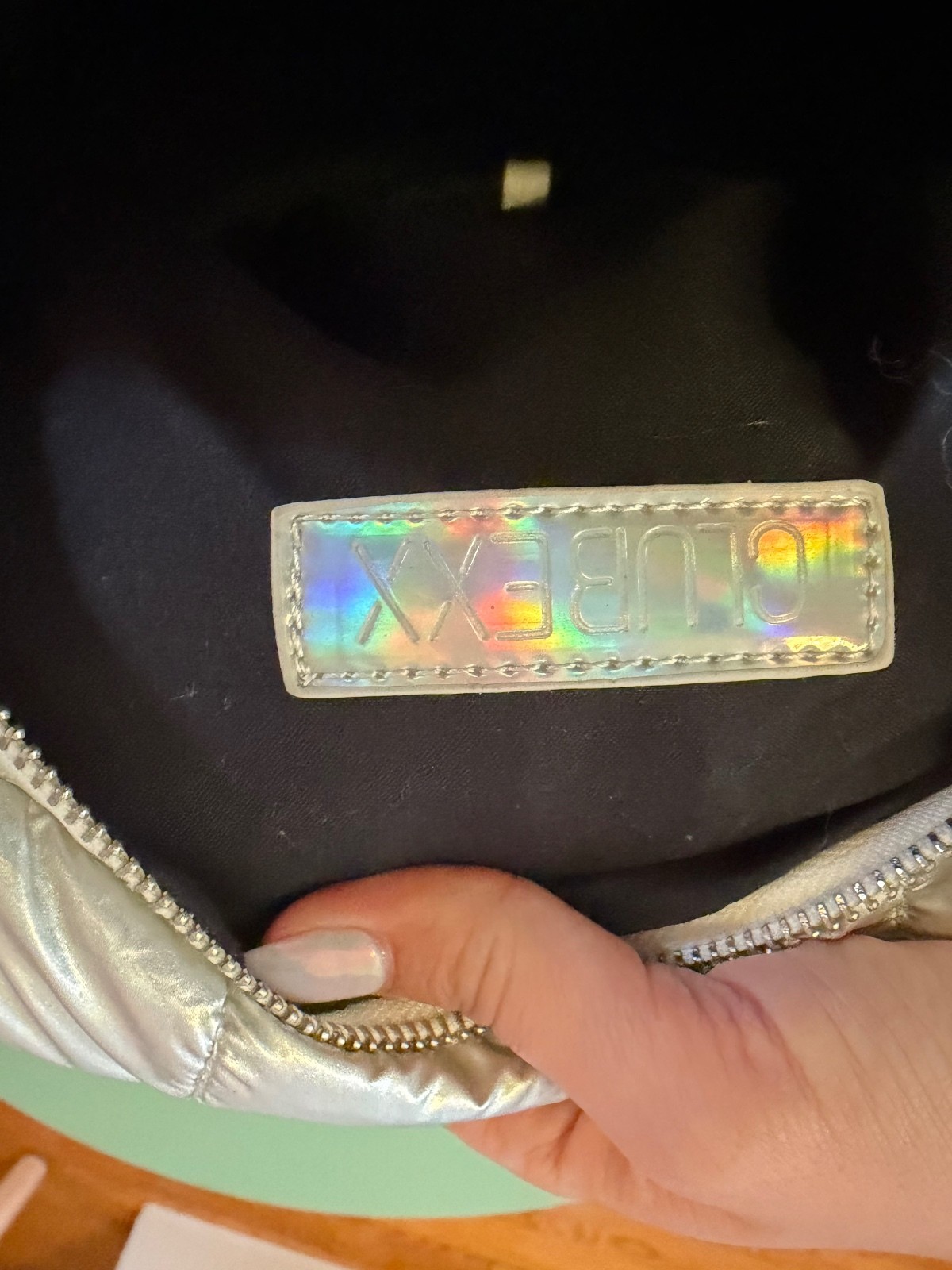 Club Exx Silver Iridescent Quilted Backpack with Faux Fur Trim