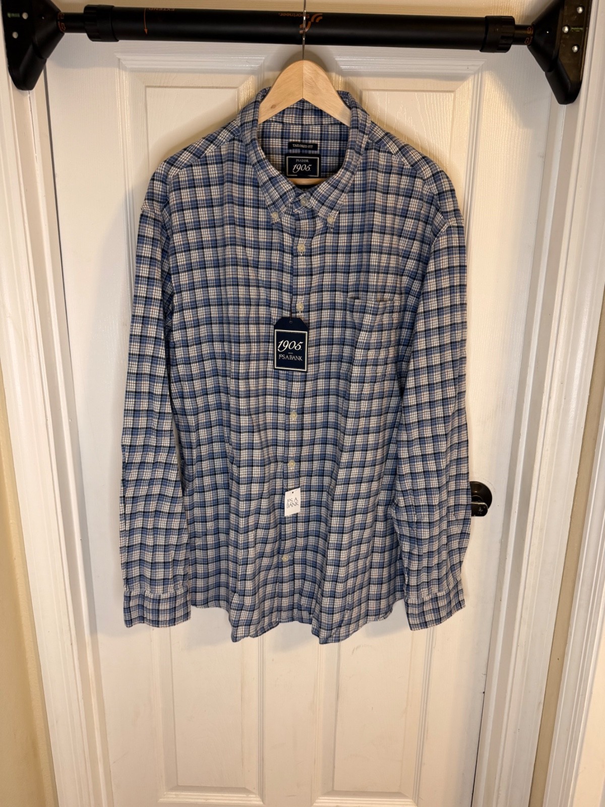 Jos A Bank 1905 Flannel Shirt Mens XXL Tailored Fit Blue Plaid Button Up NWT