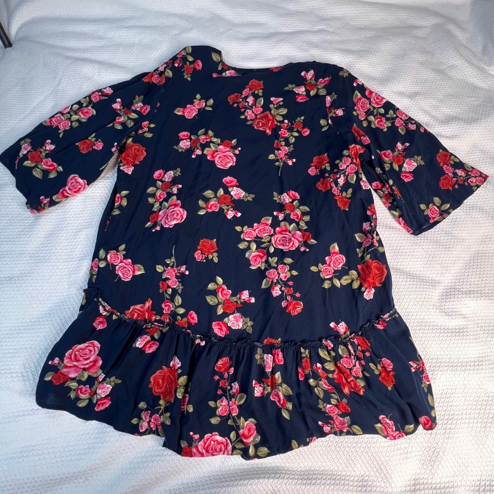 Maurices Womens Plus Size 0 Floral Kimono Cardigan Navy Blue Red Rose Lace Trim