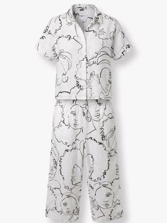 House of Harlow 1960 White & Black Sketch Face Kids Pajama Set