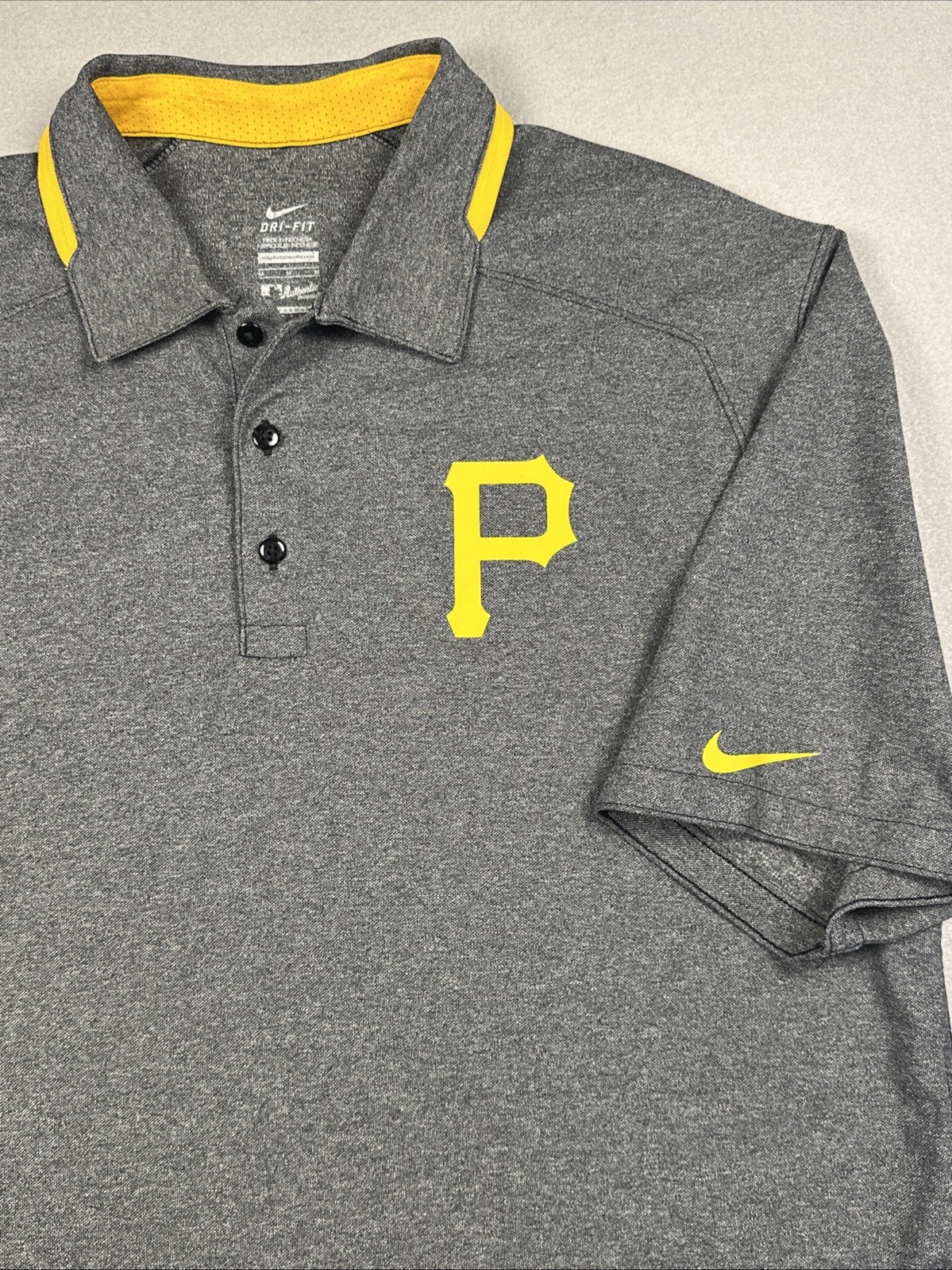 Nike Dri-Fit Pittsburgh Pirates Mens Charcoal Gray MLB Baseball Polo Shirt sz M