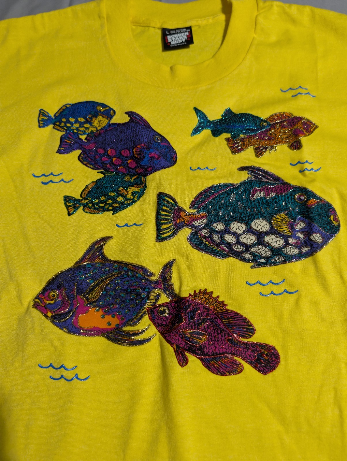Vintage 90s Fish Graphic Tee Screen Stars Best Made USA Single Stitch XL