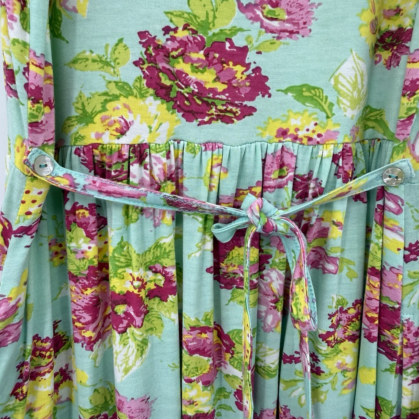 April Cornell Dress Sz M Aqua Floral Island Flower Jersey Maxi Sundress Cottage