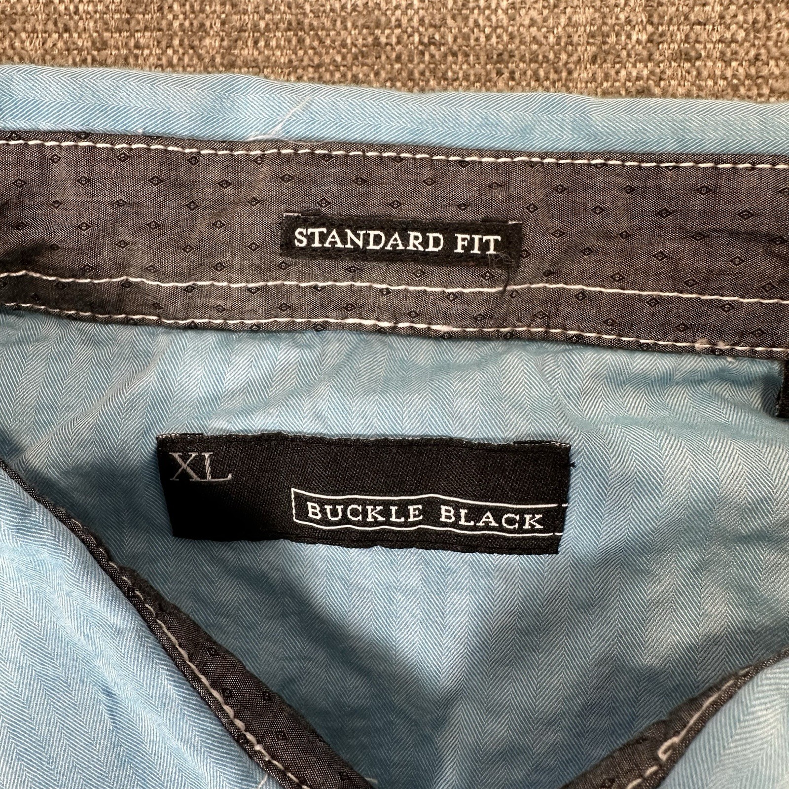 BUCKLE Black Mens XLS tandard Fit Long Sleeve Light Blue Shirt Gray Turn Cuff