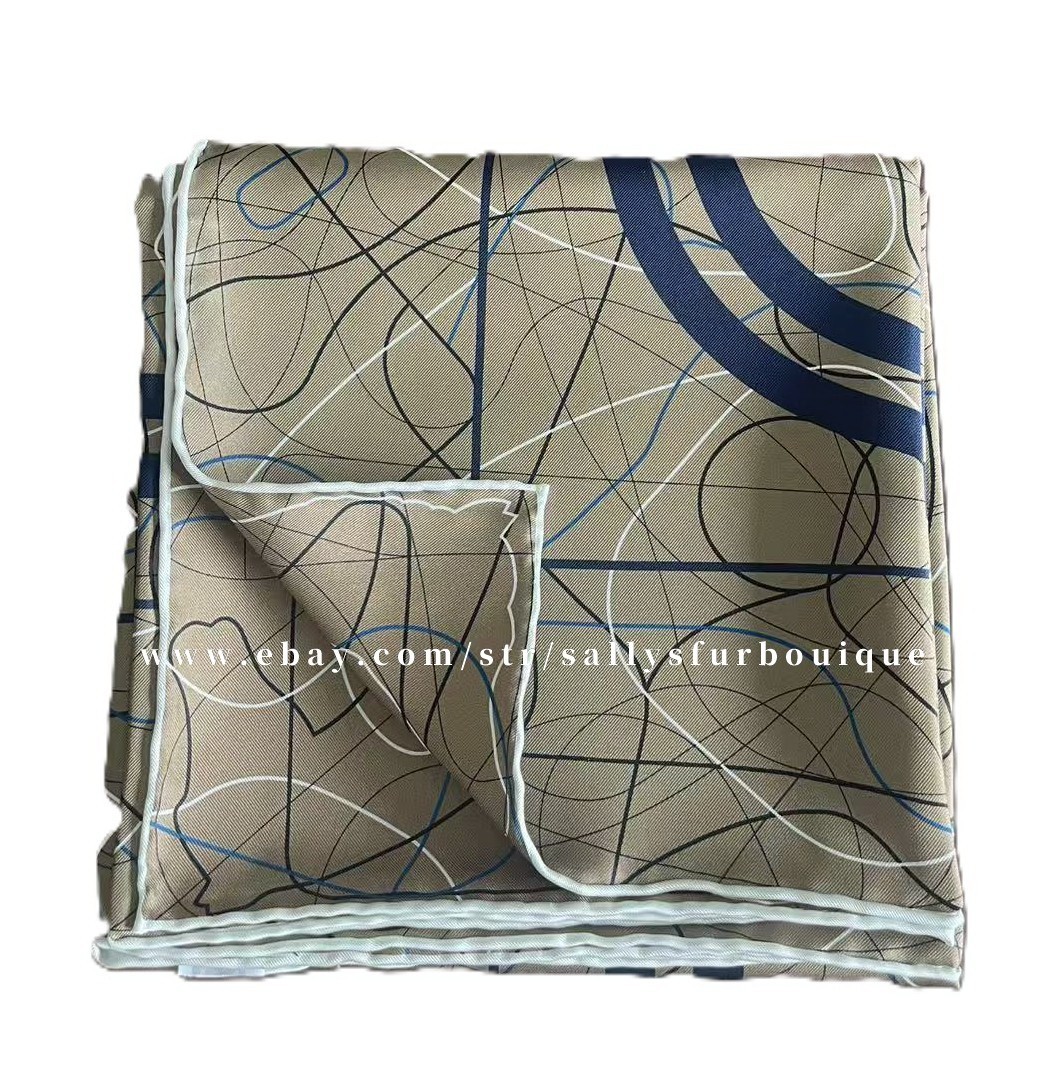 Sallys 18 Momme Heavy Twill Silk Saddle Print Wrap Scarf Double Face Shawl 90cm
