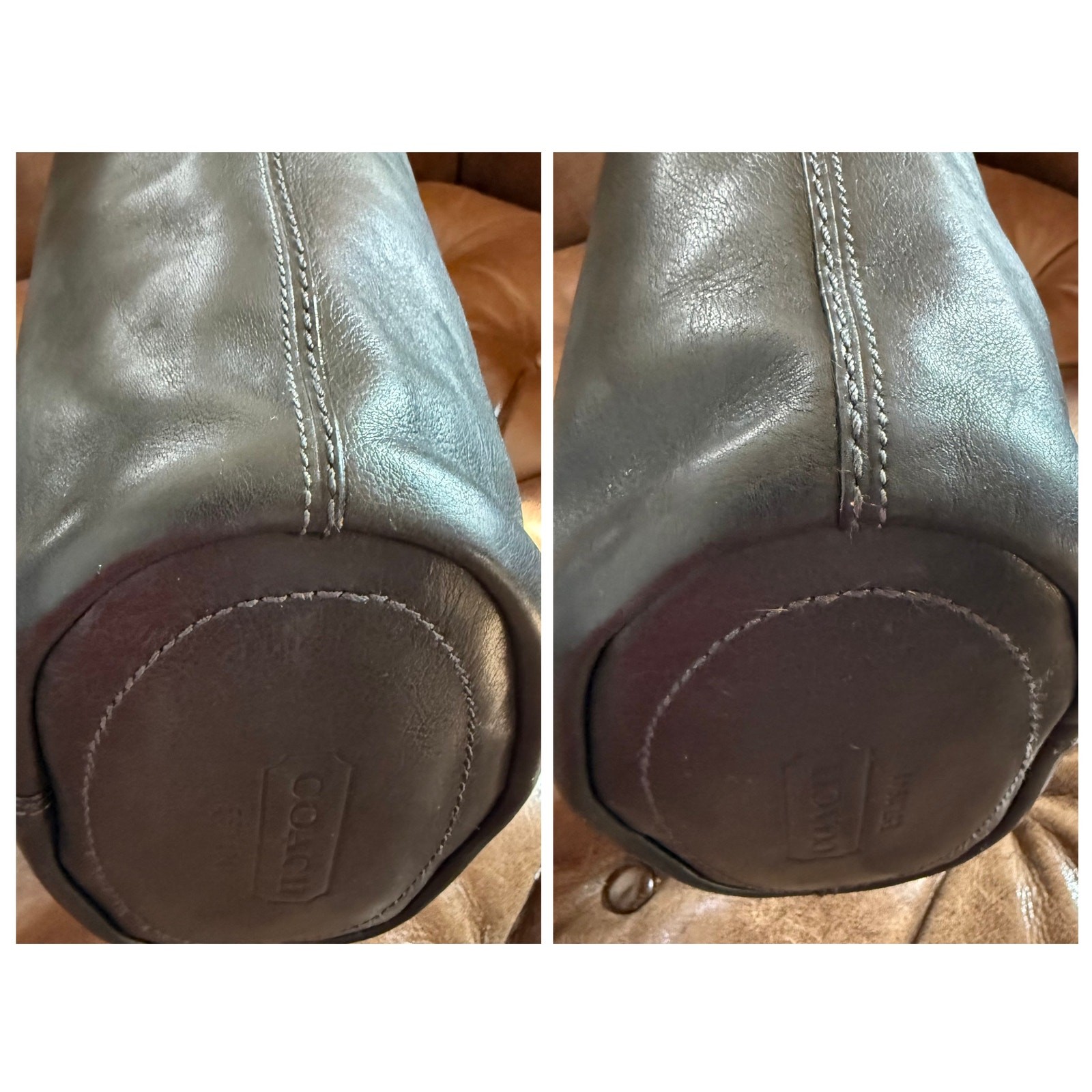 Coach Bleecker Leather Bucket Duffle Bag F0793-11422 Navy Tattersall Lined