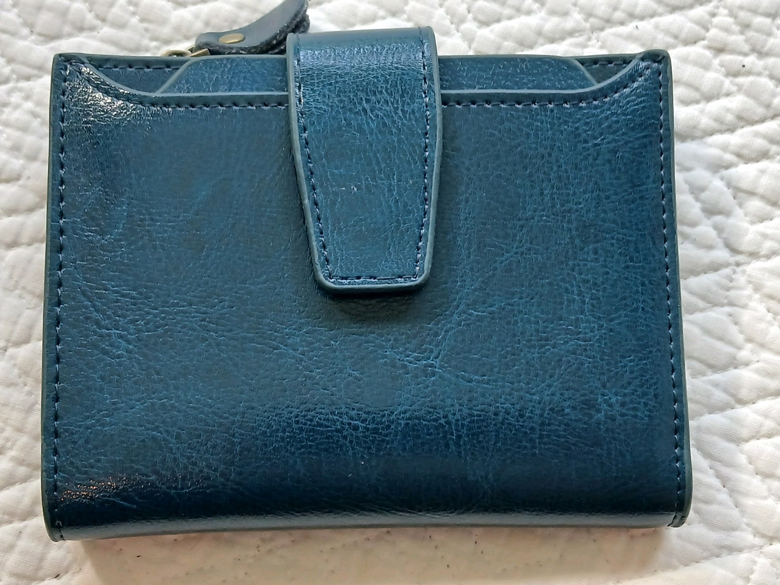 GOIACII Small Women Wallet Genuine Leather RFID Blocking A01 Wax Peacock Blue