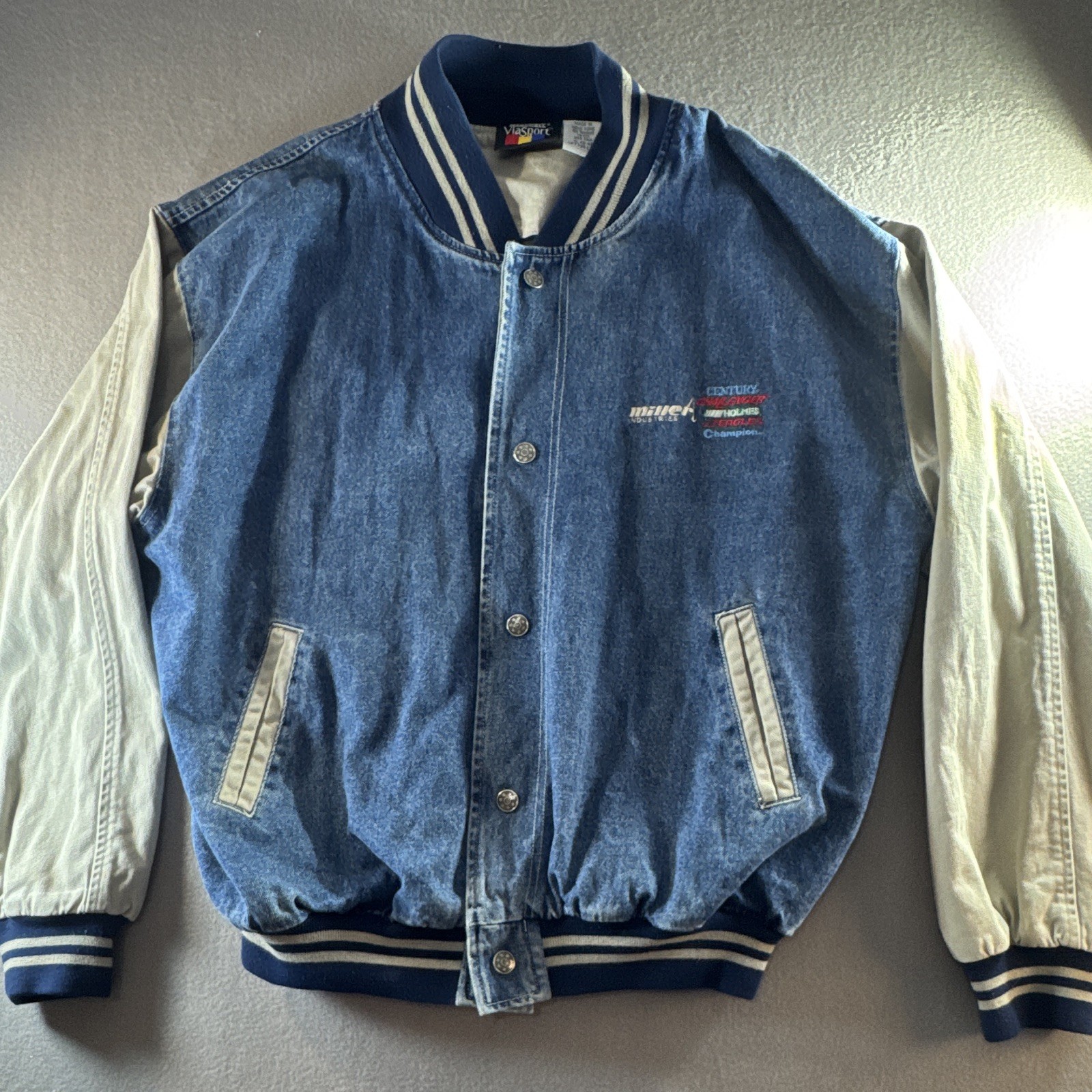 Hartwell Men’s XL Blue/White Varsity Jacket Snap Front Embroidered Logo Pockets