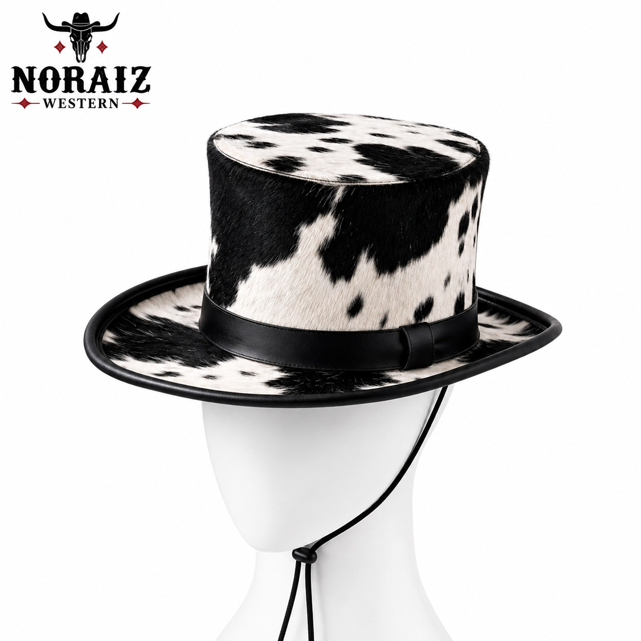 Black White Cowhide Hair On Hide Top Hat Western Leather Unisex Festival Hat