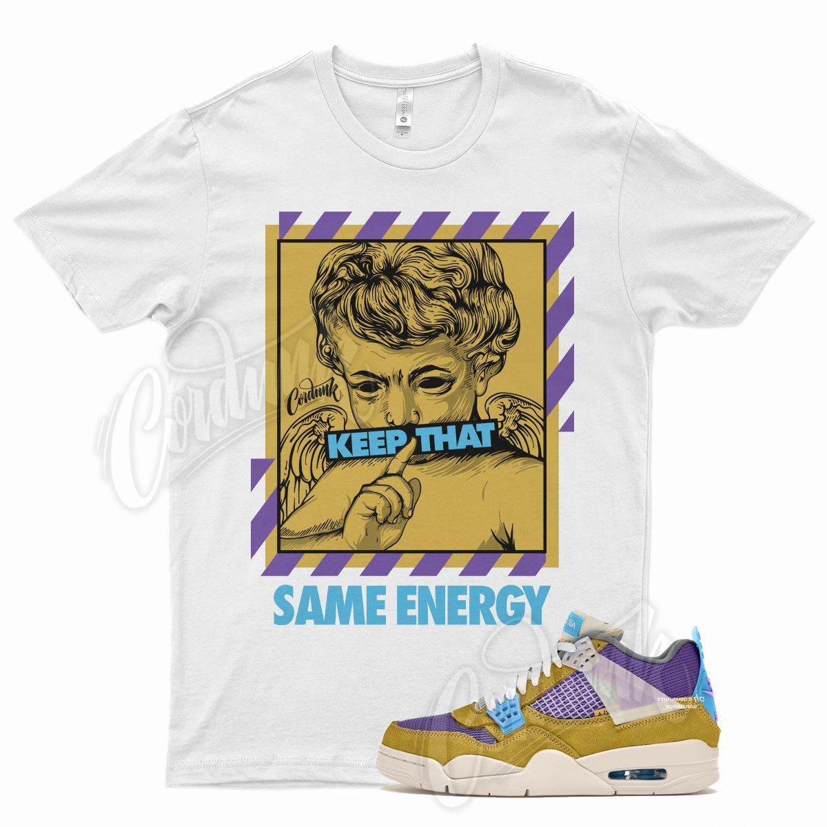 White ENERGY Shirt for Union x J1 4 SP Desert Moss Turquoise Blue Dark Iris