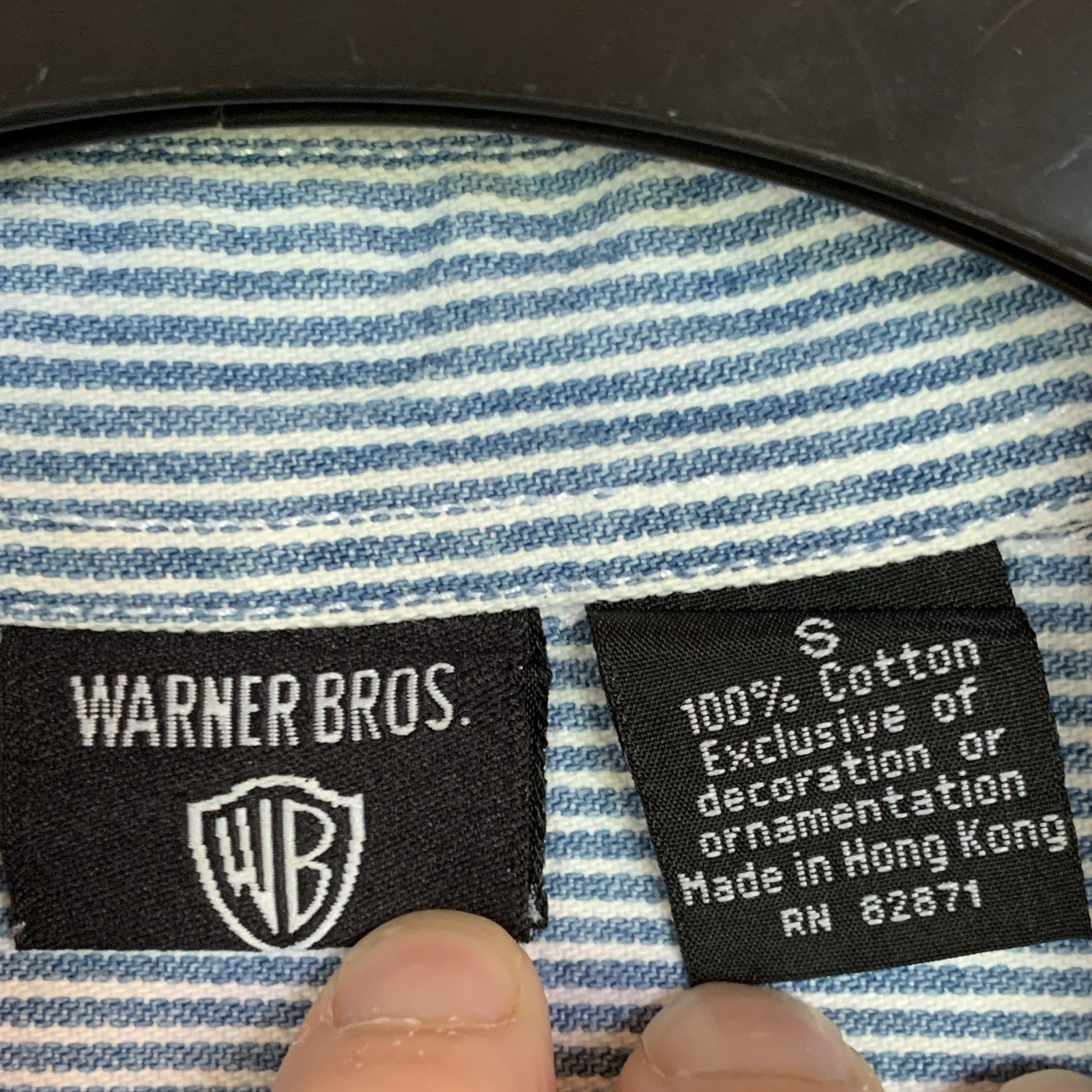 Warner Bros Looney Tunes Embroidered Blue White Striped Cotton Shirt S