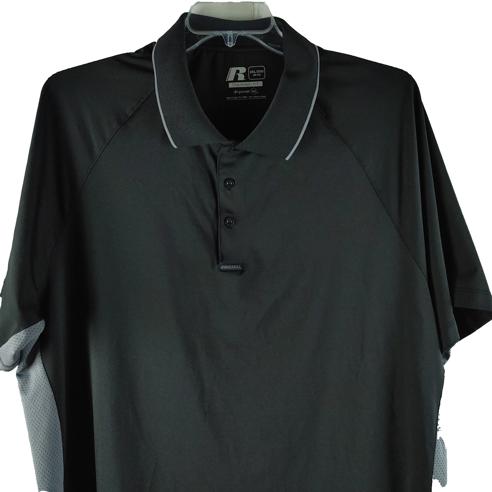 Russell Athletic Dri-Power 360 Training Fit 2XL Black Gray Polo Shirt Mens