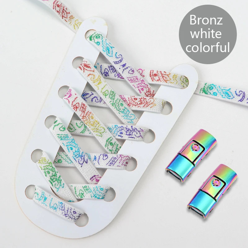 0.8cm Wide Flat Shoe Laces Without Ties Elastic Shoelaces Colored Pattern Organi