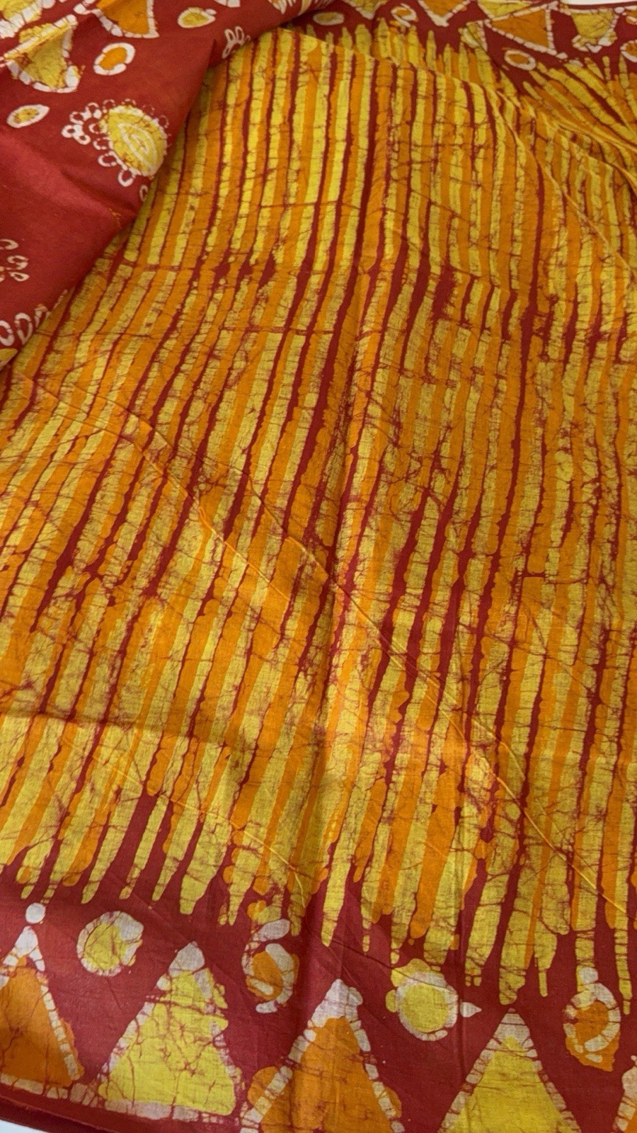 NEW 🆕, Cotton BATIK SAREE.( Item#yellowred ). Only $29