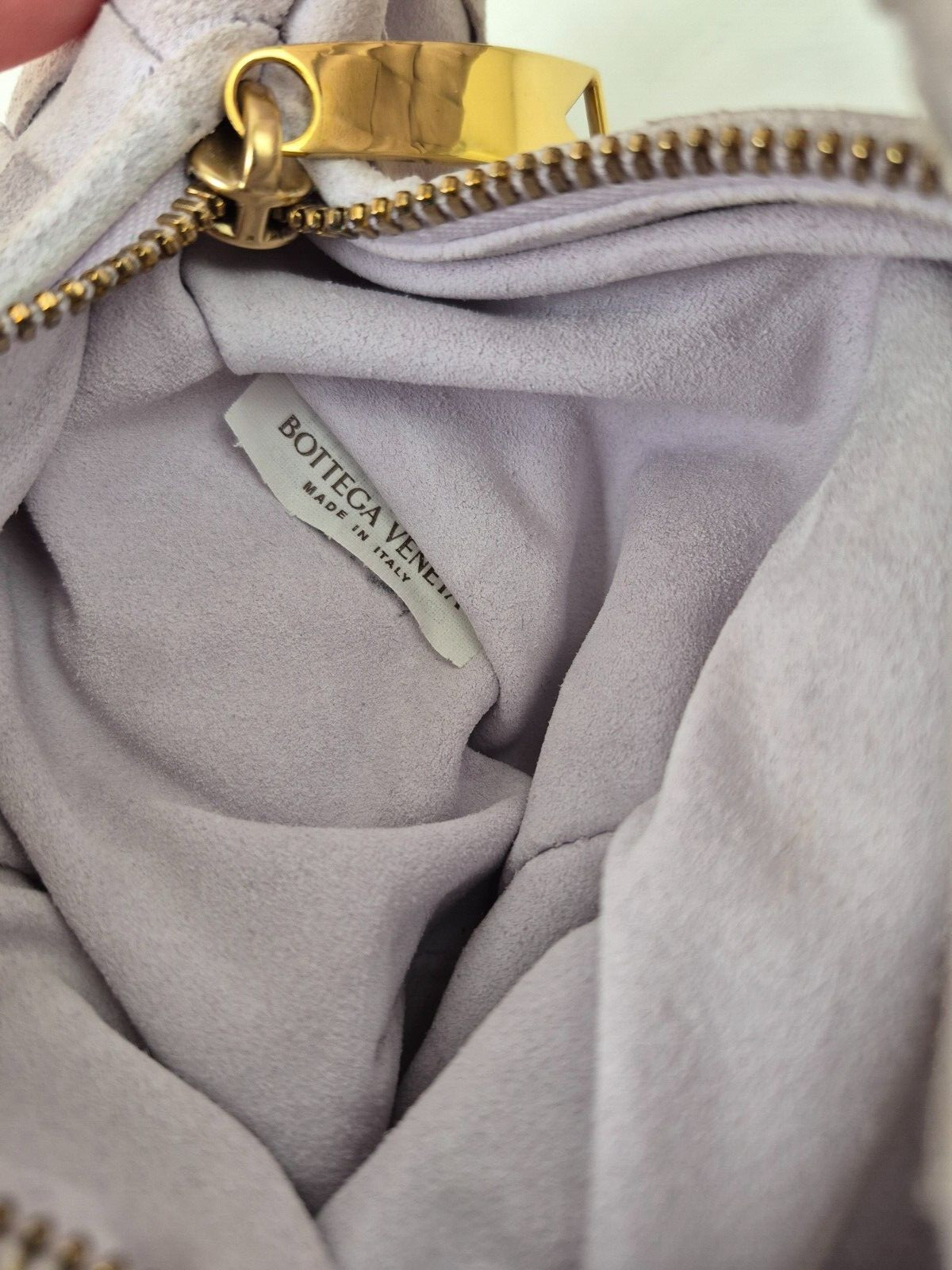 Bottega Veneta Mirth Washed Gold Mini Jodie Suede Leather Hobo Bag .