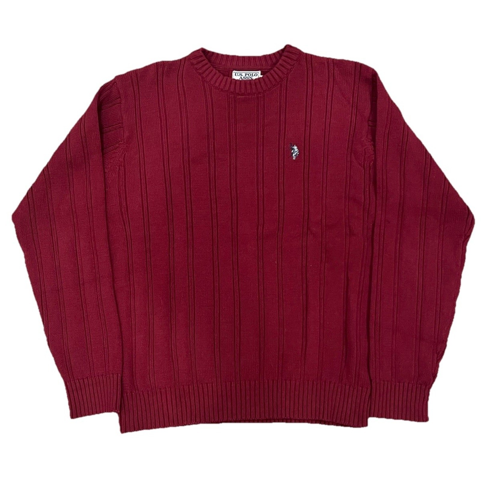US Polo Association Sweater Red Maroon Cable Knit Dark Academia Men’s Size XL