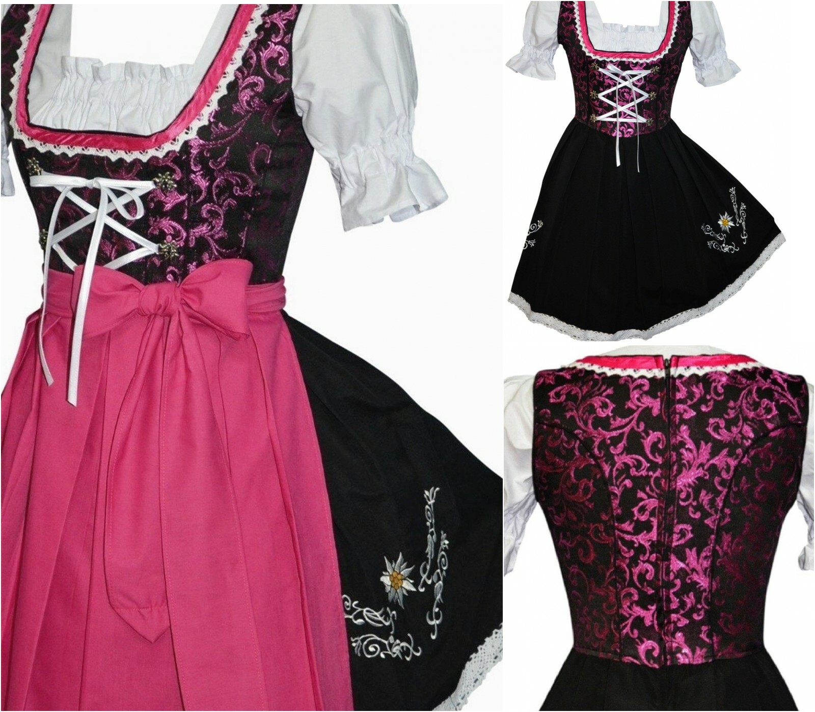 XS, S, M, L, XL, 0, 2, 4, 6, 8, 10, 12, 14, 16, 18 German Dirndl Dress /3 Pc Set