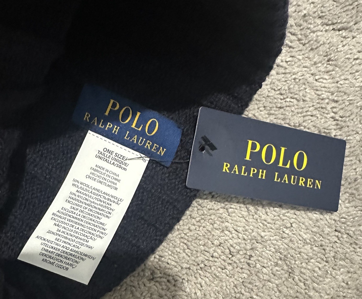 Polo Ralph Lauren Ribbed Cuff Beanie One Size Blue Wool Blend Pony Logo Preppy