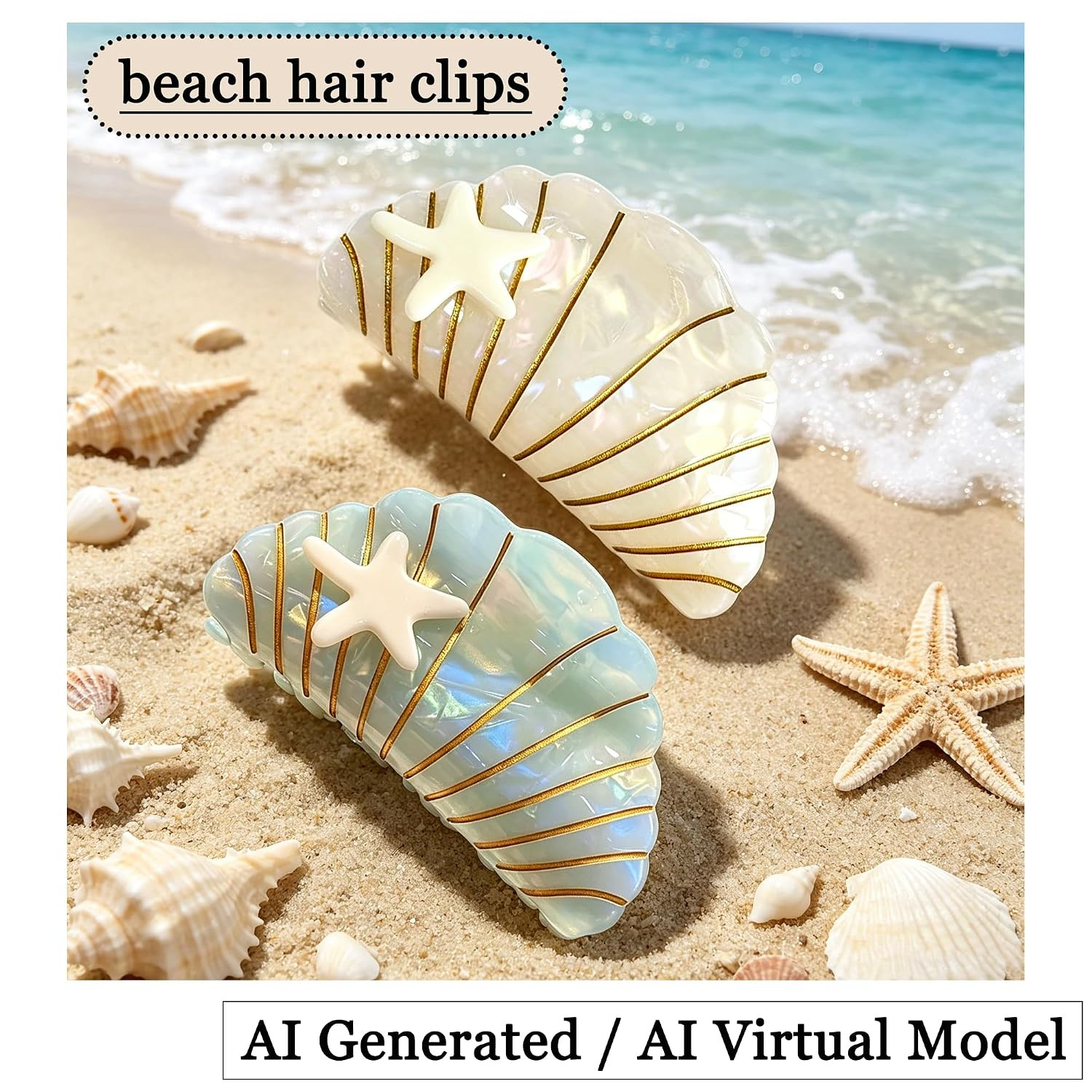 2PCS Shell Claw Clip,Beach Claw Clip for Thick Fine Curly Hair 3.5 Inches Acetat
