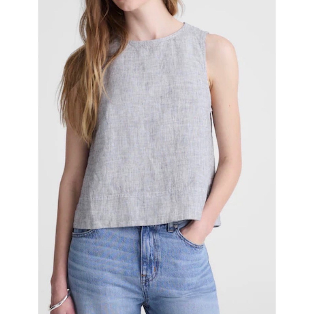 NWT Madewell Small Shell Top in 100% Linen Black White Mini Stripe Lightweight