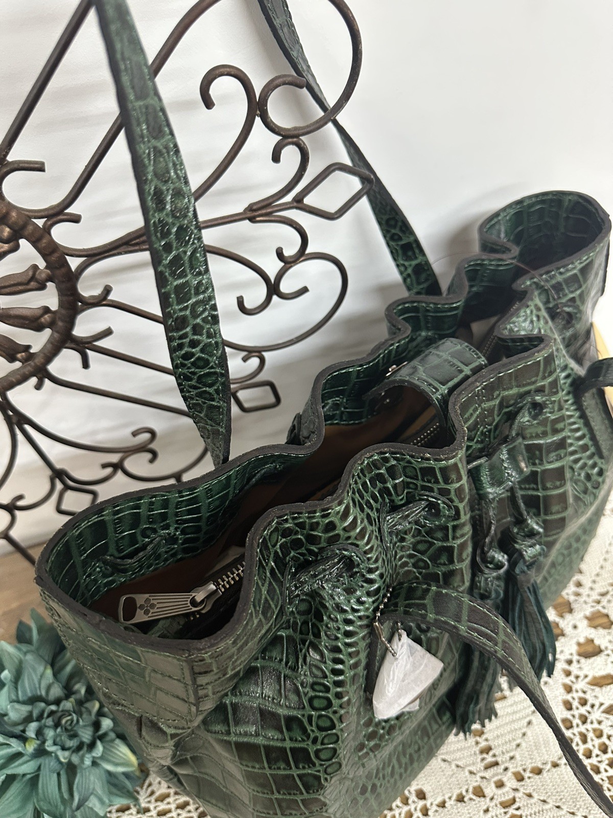 PATRICIA NASH Witney Tote Handbag Purse Green Croc