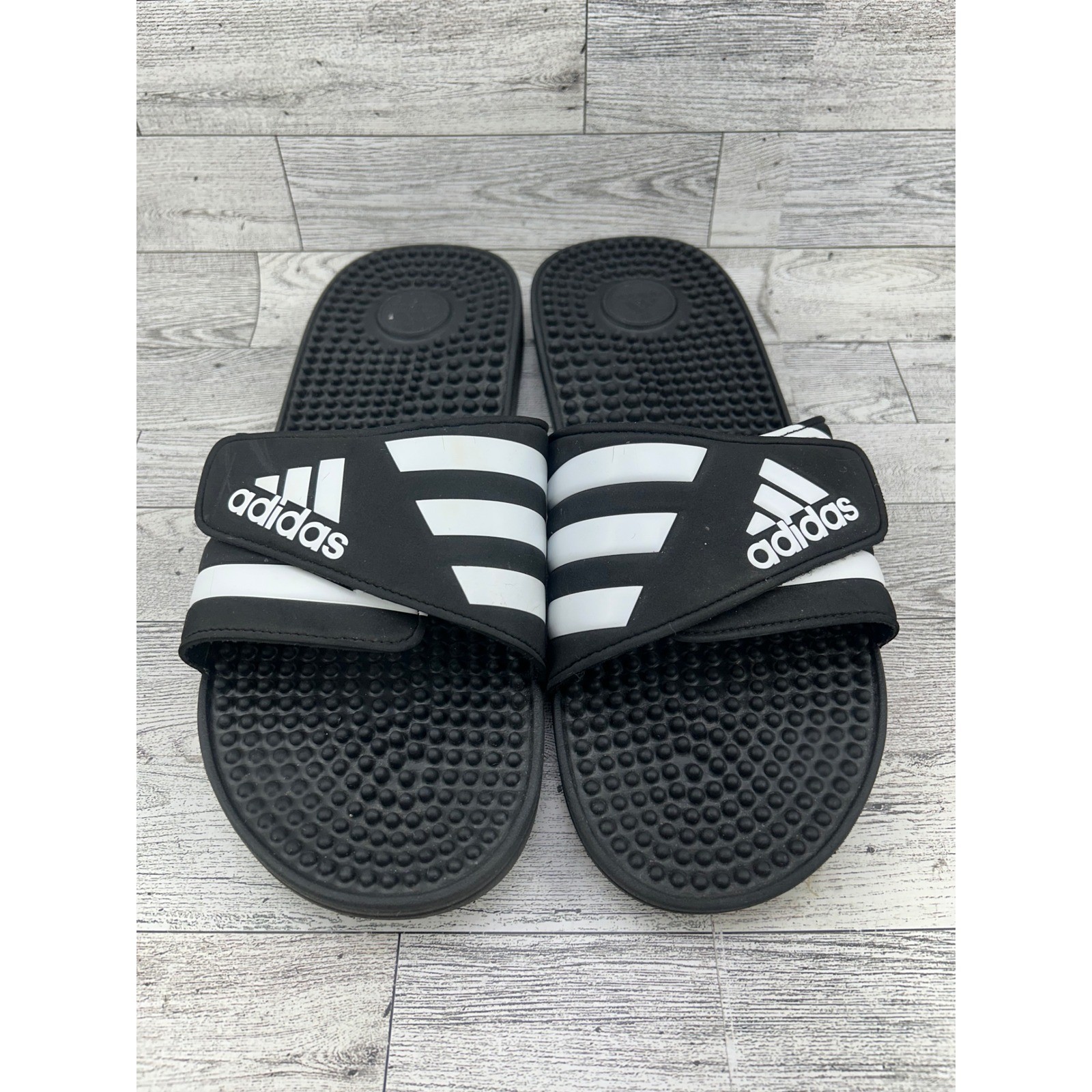 Adidas Adissage Men Black White Massage Footbed Slide Sandals F35580 Size 12
