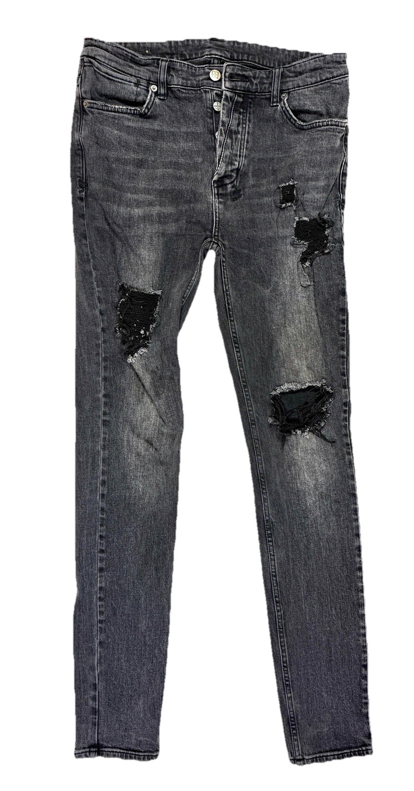 KSUBI Van Winkle Jungle Patch Noir Button Fly Jeans Men’s 33 Measure 31×32 Black