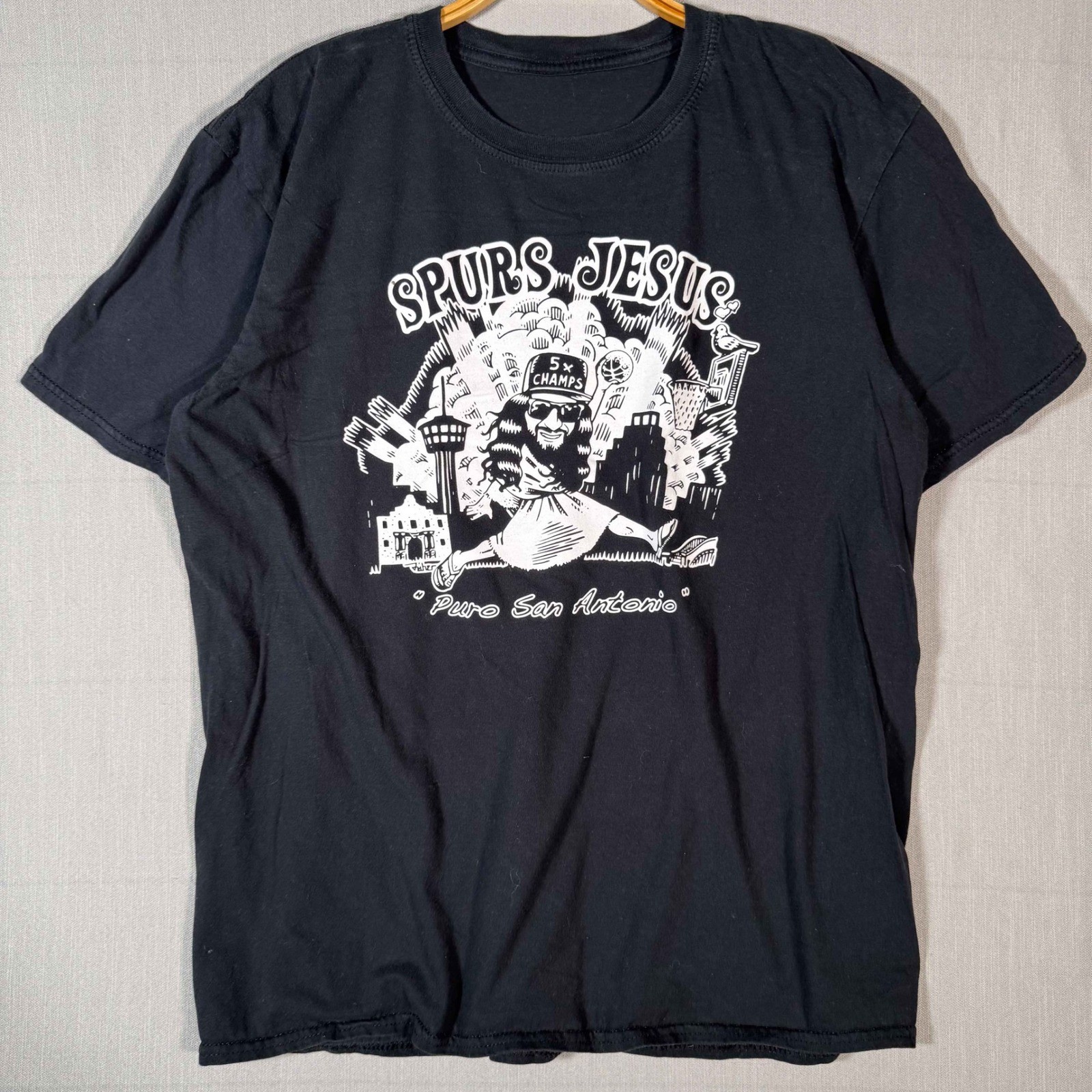 Spurs Jesus San Antonio Basketball Graphic Tee Black Puro San Antonio Mens L