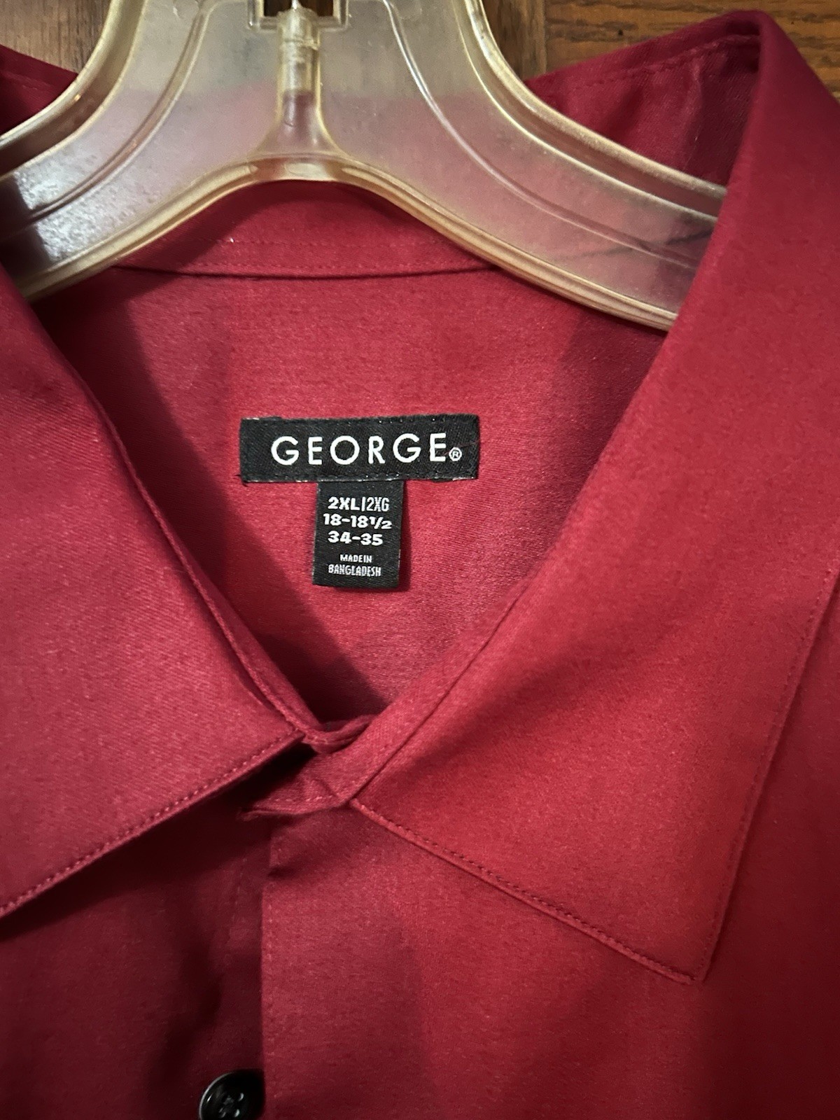 George Men’s Big & Tall 2XL Dress Shirt 18-18 1/2 34-35 Red Solid Pocket