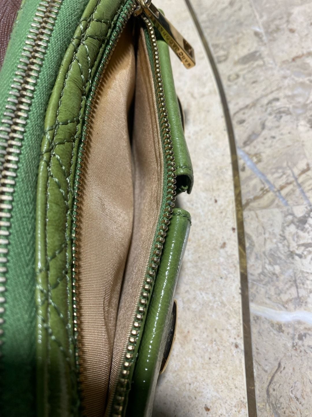 Marc Jacobs Vintage Green Quilted Leather Push Lock Double Pocket Zip Wallet