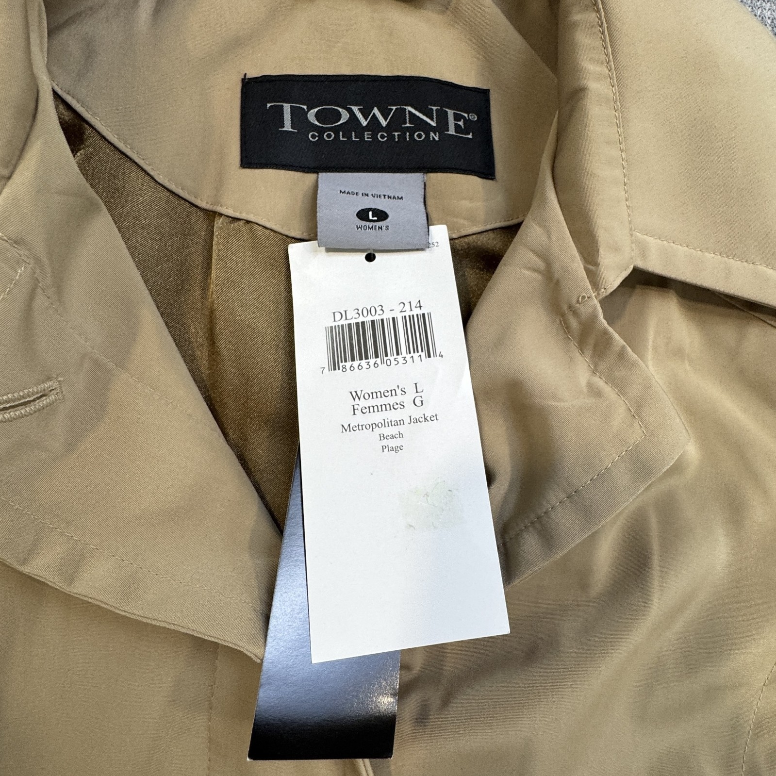 Towne Collection Womens Size L Khaki Trench Coat Belted Padded Shoulder NWT